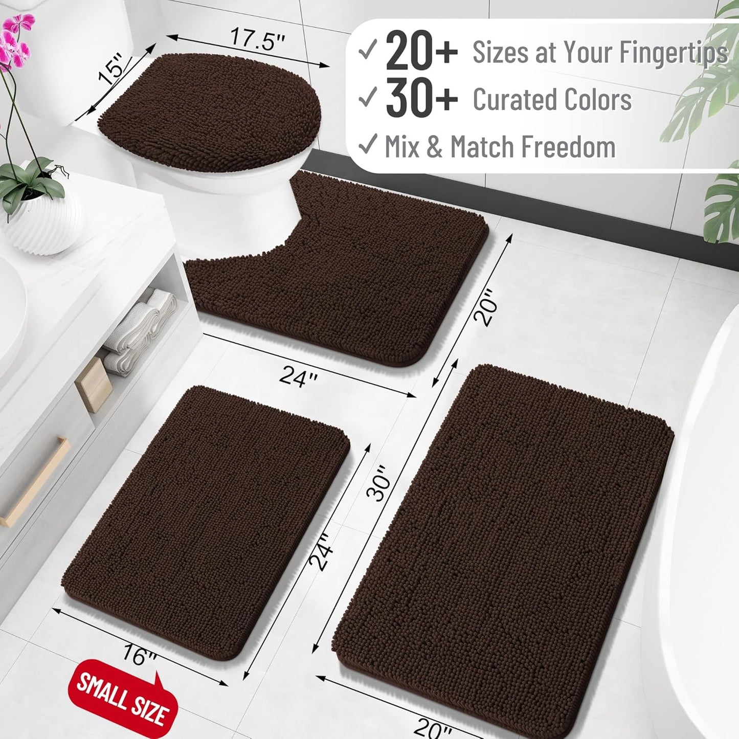 OLANLY Bathroom Rugs 34x21, Extra Soft Absorbent Chenille Bath Rugs, Rubber Backing Quick Dry, Machine Washable Bath Mats for Bathroom Floor, Tub and Shower, Home Decor Accessories, Brown
