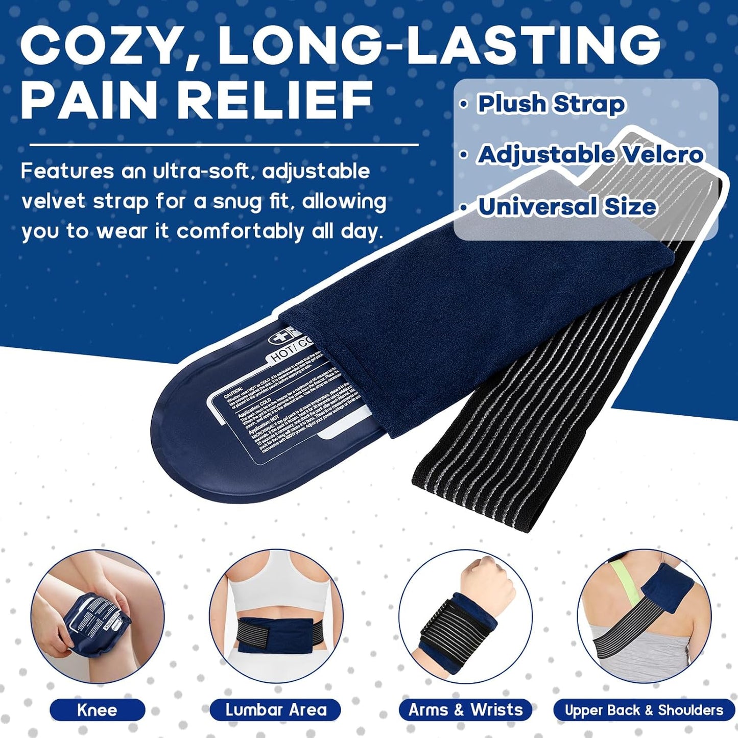 Gel Ice Packs for Injuries Reusable, 4 Ice Packs with 2 Adjustable Straps for Knee, Shoulder, Back, Hot and Cold Pack Therapy for Joint Pain, Muscle Soreness, and Body Inflammation