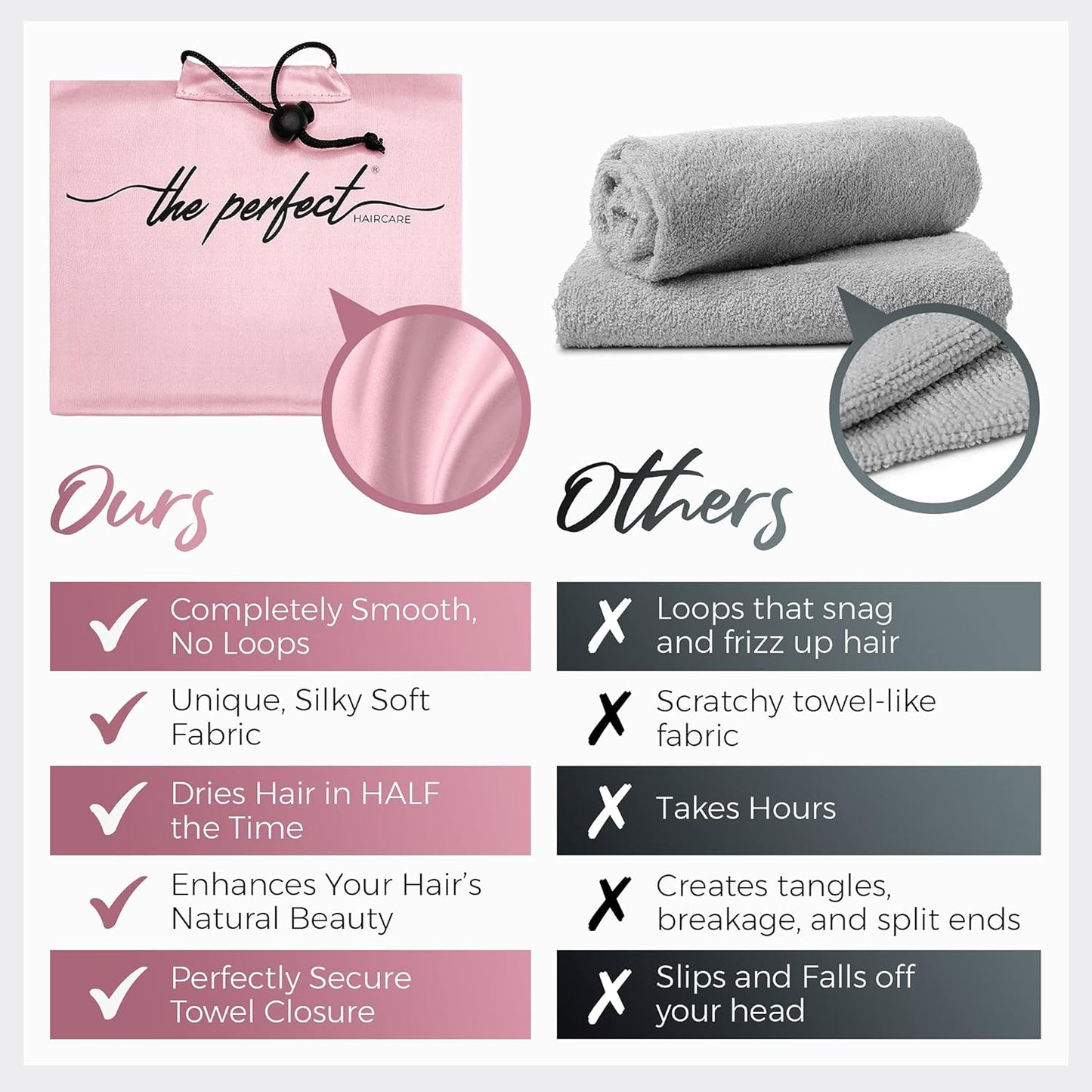 Microfiber Hair Towel Wrap for Women - Gift and Travel - Smooth Like Silk - Curly, Wavy, Straight Hair Girls - Plopping Essential - Anti-Frizz, Fast Drying, Works Better Than a Cotton T-Shirt