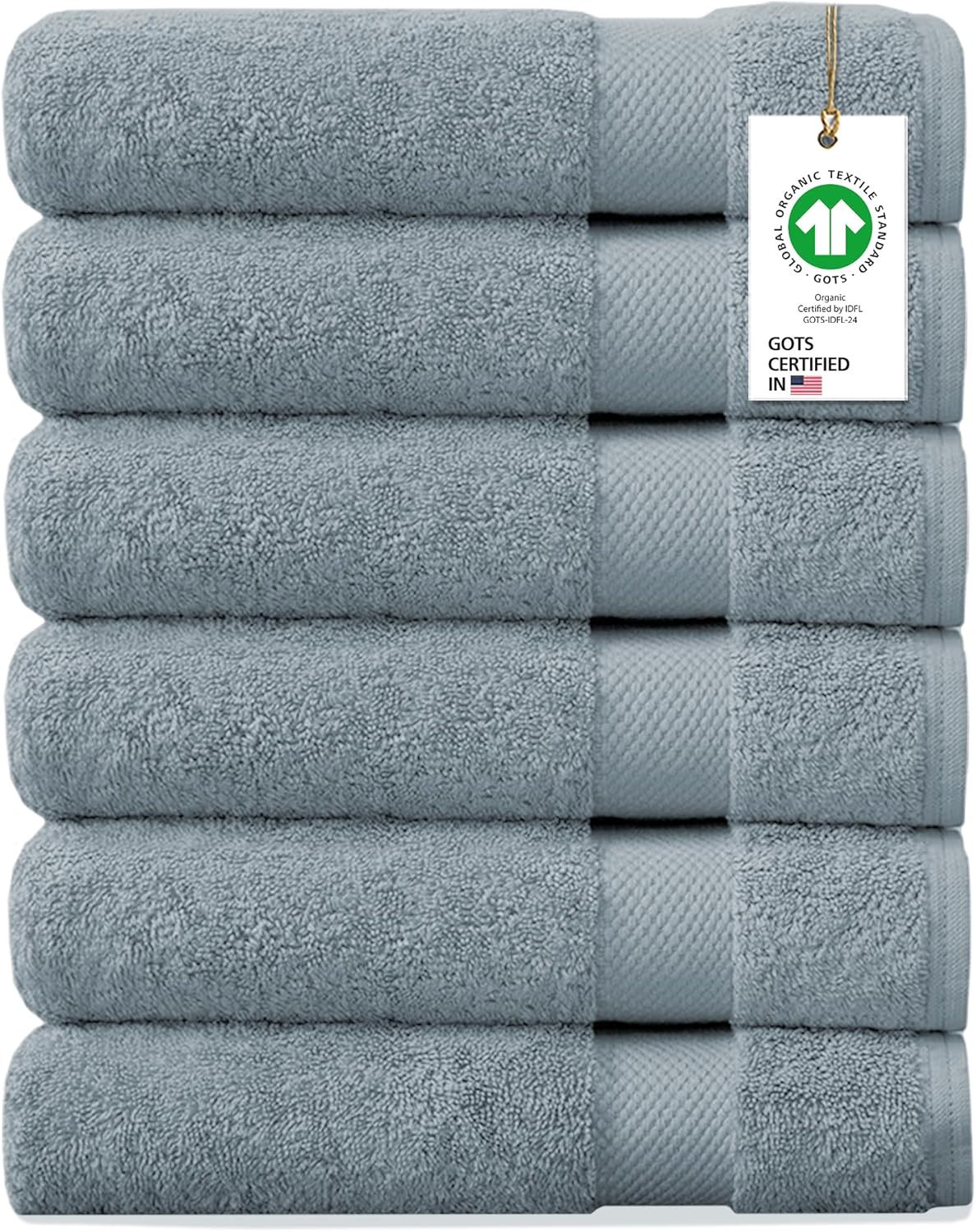 Delara 100% Organic Cotton Towels 650 GSM Plush Feather Touch Quick Dry Hand Towel, Pack of 6 GOTS Certified, Oeko-Tex Green Certified, Organic Cotton Hand Towel, 20"X30"