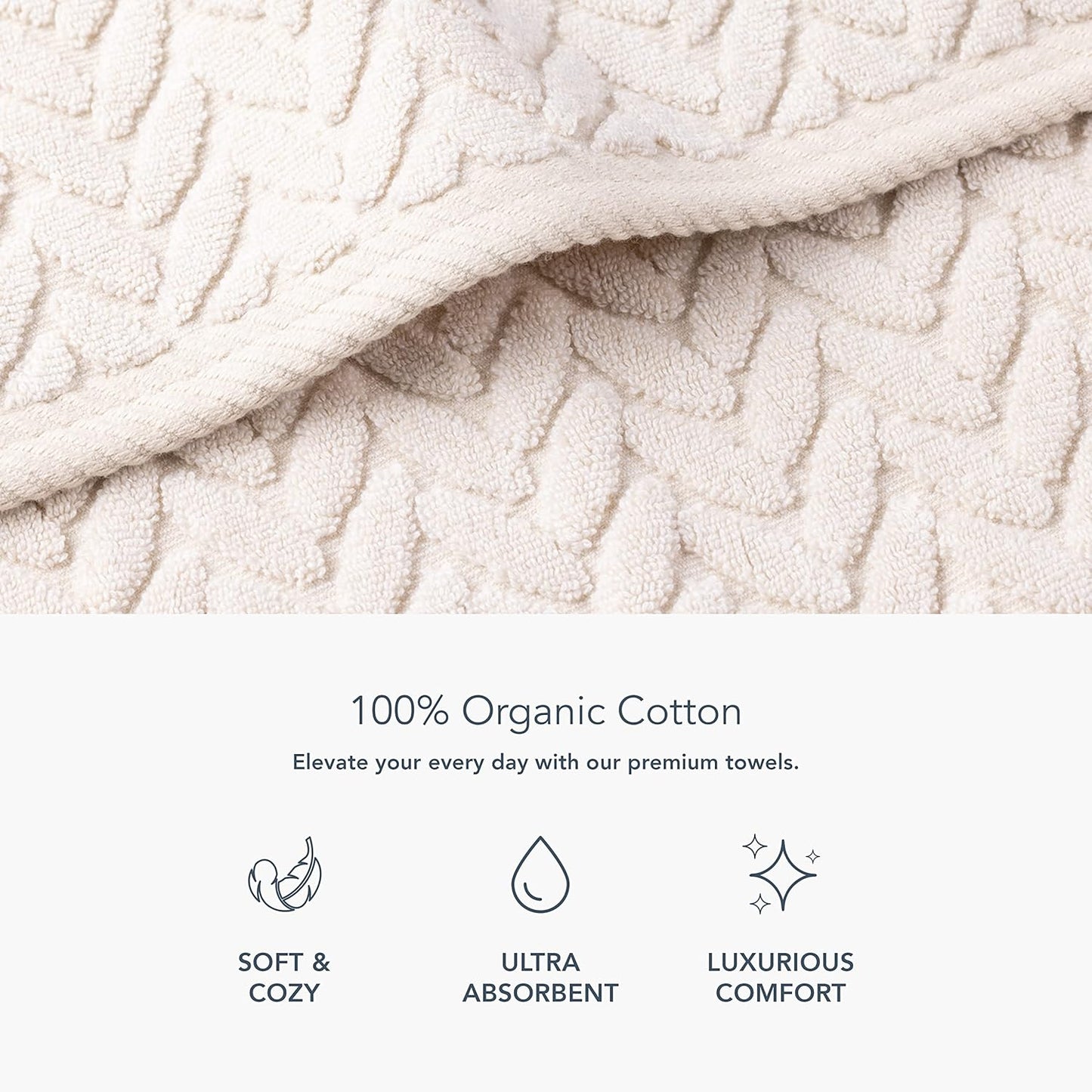 Texere 100% Organic Cotton Jacquard 650 GSM Premium Bath Towel Sets - Extra Absorbent Quick Dry and Plush (Cable, Birch, 2 Bath Towels)