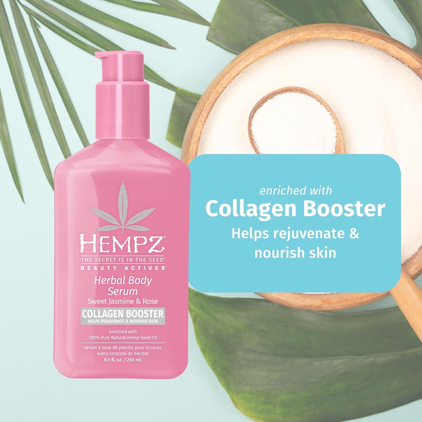 Hempz Sweet Jasmine & Rose Body Serum with Collagen Booster, Light weight, Fast Absorbing Cream Gel, 8.5 fl.oz.