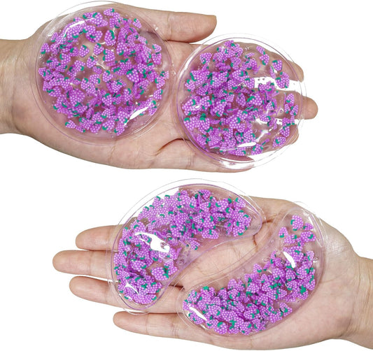 4PCS Gel Eye Ice Pack Set, Cold & Hot Compress, Reusable Cooling Gel Pads for Strain Relief, Relaxation, SPA and Sleep (4 Grapes)