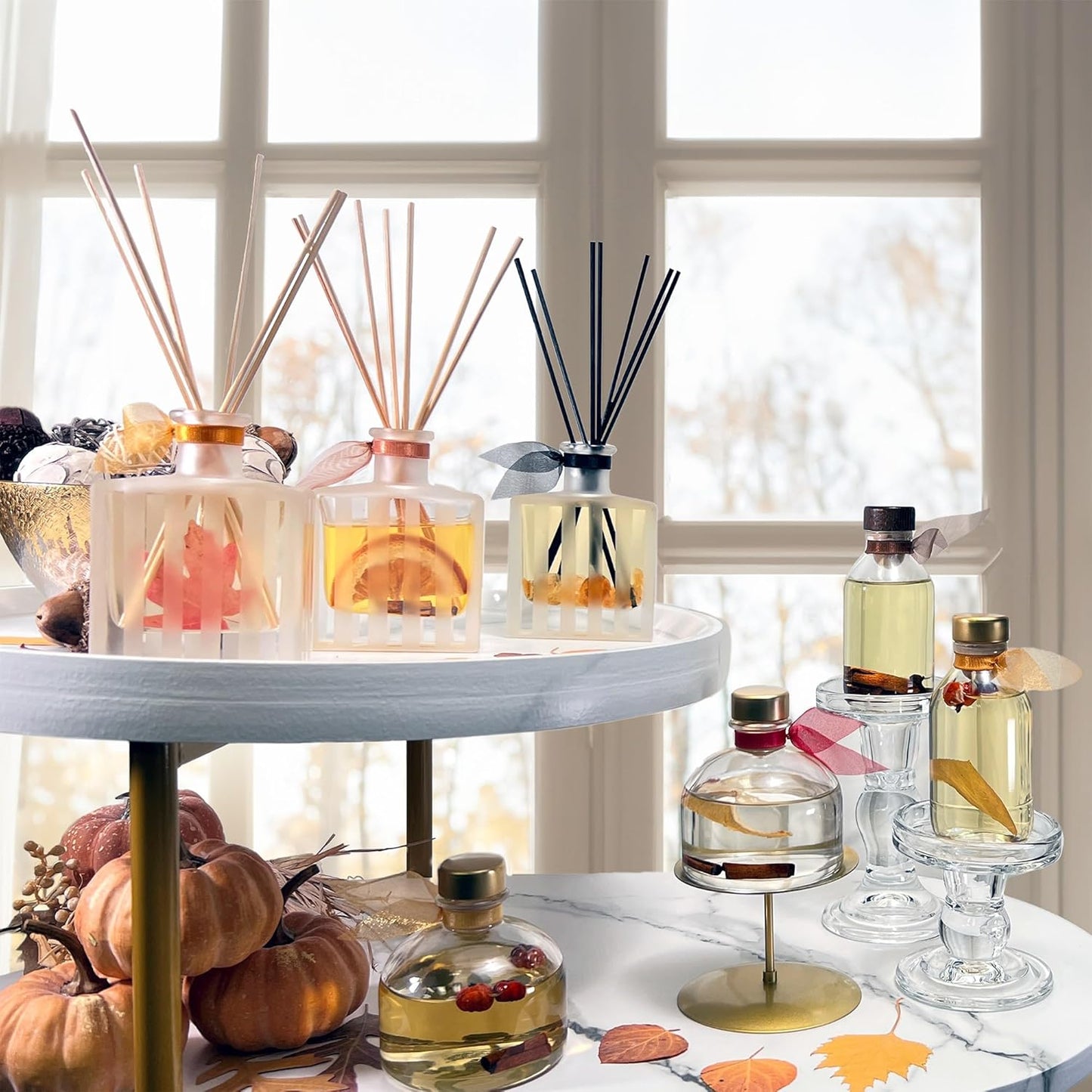 LOVSPA Reed Diffuser Set, Spiced Pumpkin Scented Oil Diffuser with Sticks, Home Fragrance Accessories for Bathroom Shelf Decor, Aroma Diffusers for Home or Office Fall Decor, USA Made