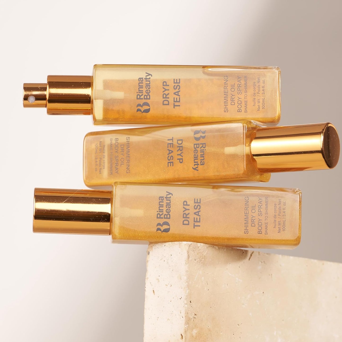 Rinna Beauty Dryp Tease Dry Body Oil Spray - Shimmering - Helps Moisturize Dry Skin, Smooth Wrinkles, & Anti-Aging - Vegan, Cruelty-Free, & Paraben-Free - 3.4 Fl Oz