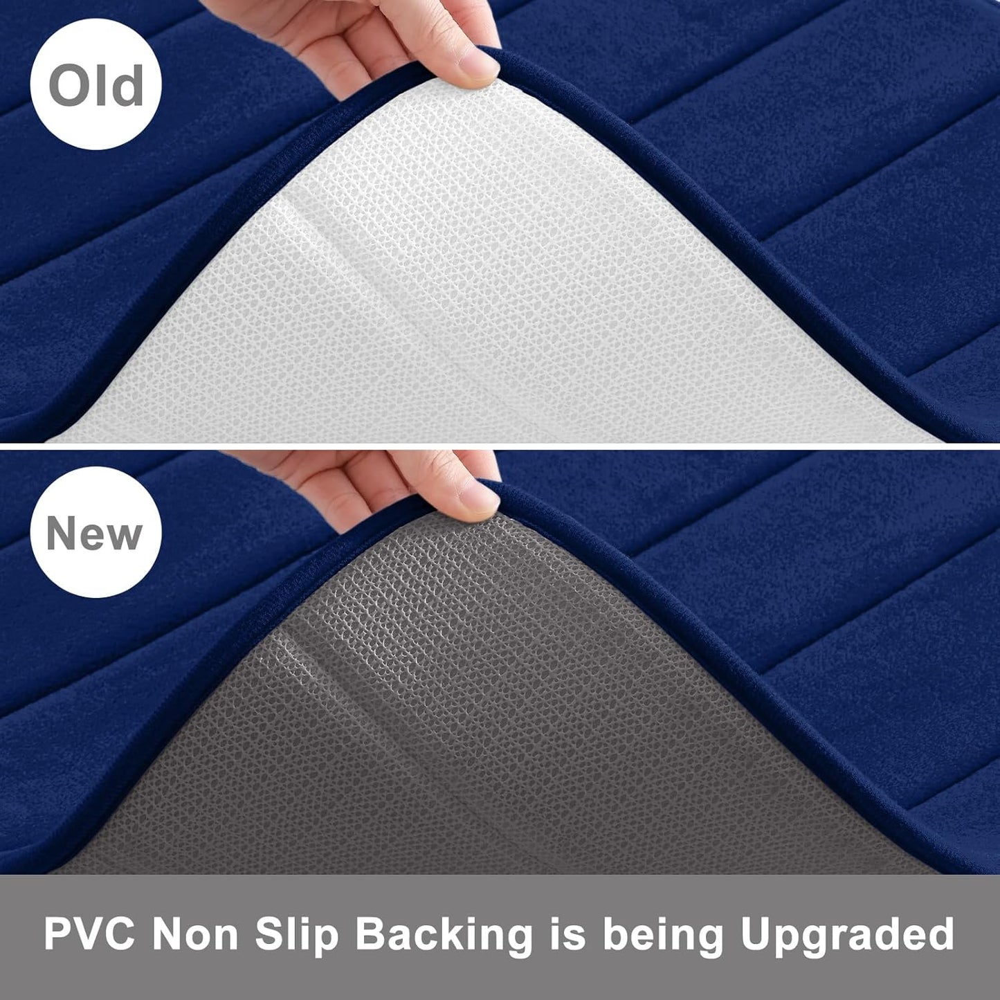 Buganda Memory Foam U-Shaped Contour Toilet Rugs, Non Slip Absorbent, Thick Soft Washable Bathroom Mat, Floor Carpet Bath Rugs Mat for Toilet Base (24" x 20", Navy Blue)