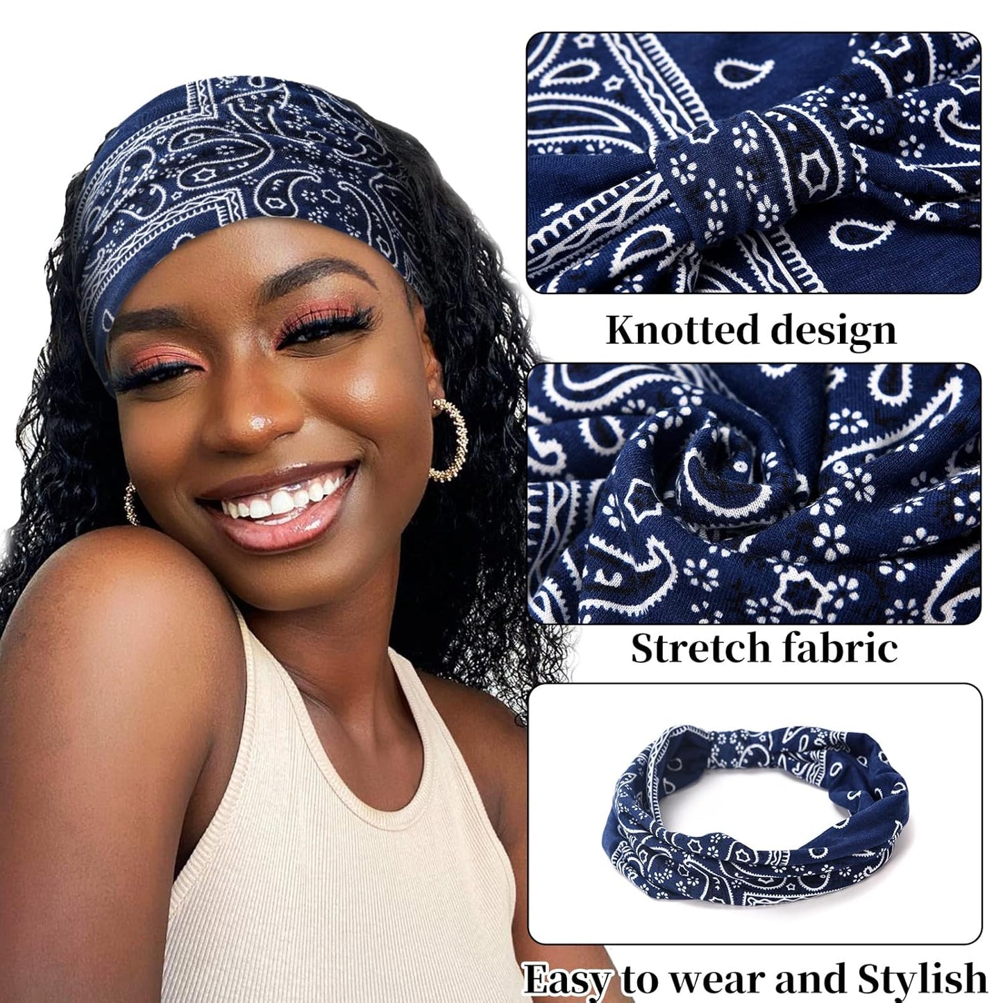 Yeshan Wide Bandana Headbands for Women Large Turban Head bands Stretch Knotted Head Wraps Floral Elastic Yoga Hair Bands Thick Headbands for Black Women and Girls