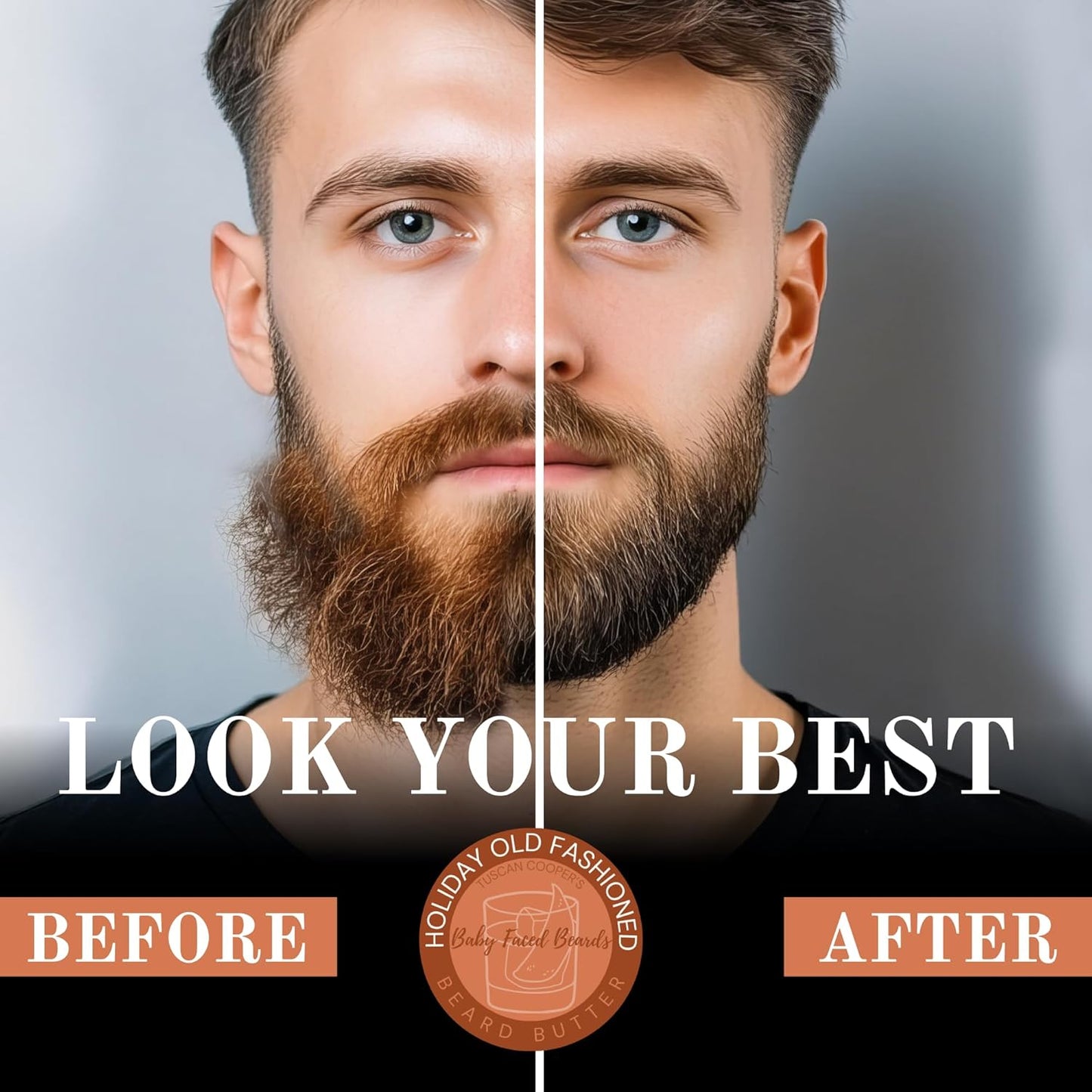 Tuscan Cooper's Baby Faced Beards Butter for Men - Moisturizing Beard Balm Cream and Softener for All Hair Types Including Coarse Hair - 4oz Hydration and Conditioning Care - Holiday Old Fashioned