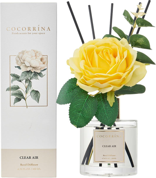 Cocorrina Reed Diffuser Set, Flower Reed Diffuser Clear Air 6.7 oz, Scented Diffuser with Sticks Home Fragrance Essential Oil for Bathroom Shelf Decor, Living Room, Large Room, 1pack