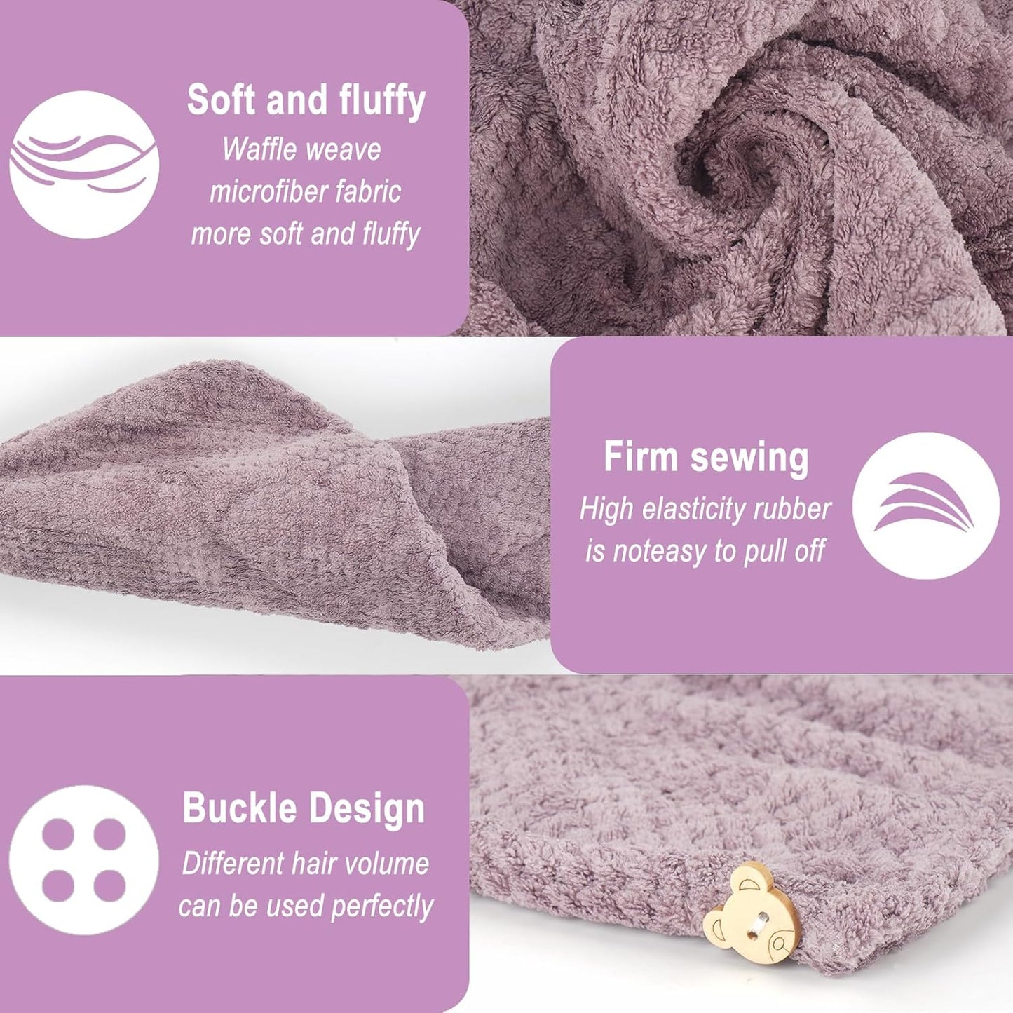 Hair Drying Towel 3 Pack - Ultra Soft Microfiber Turban Twist Hair Wrap for Women - Super Absorbent, Quick Dry Hair Towel Cap for Wet Hair (3 Colors,Purple, Bule, Brown)