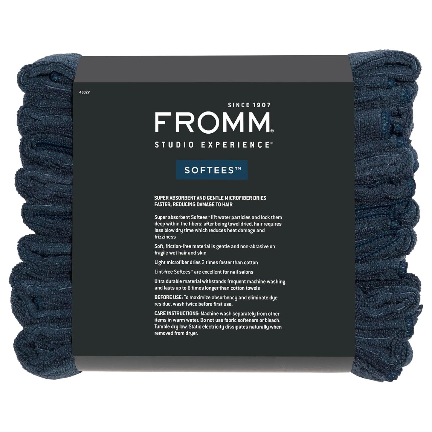 Fromm Softees Microfiber Salon Hair Towels for Hairstylists, Barbers, Spa, Gym in Navy, 16" by 29", 10 count Perfect Hair Care Towel for Drying Curly, Long, Wavy Hair