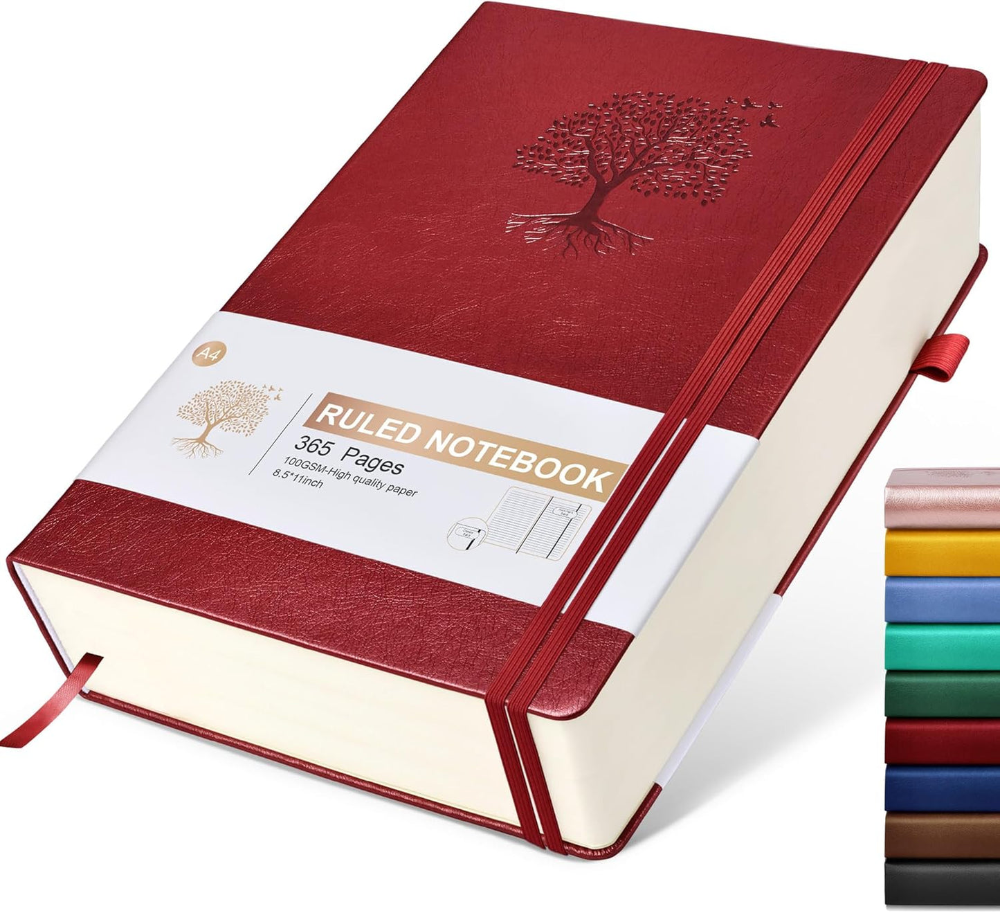 Lined Journal Notebook, 365 Pages A4 Big Journals for Writing College Ruled Notebook, Hardcover Leather Journal for Women Men, Daily Notebook for Work, Note Taking, 100Gsm Thick Paper(8.5" x 11"Wine)