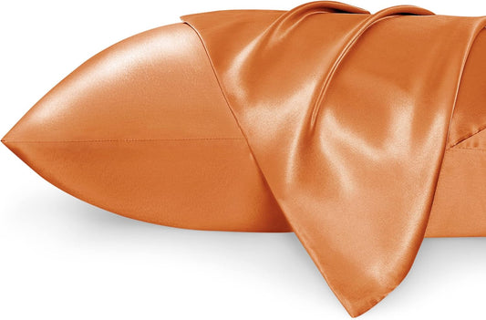 Bedsure King Size Satin Pillowcase Set of 2 - Burnt Orange Silky Pillow Cases for Hair and Skin with Envelope Closure, Similar to Silk Pillow Cases, Gifts for Women Men, 20x36 Inches, 2pcs
