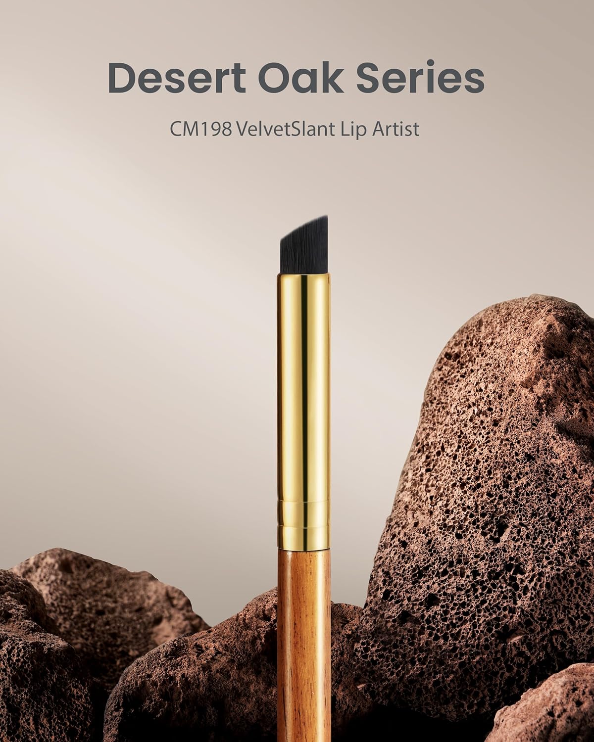 Desert Oak Series VelvetSlant Lip Artist - 45° Slanted Lip Brush for Gradient & Feathered Lips, Ultra-Soft Vegan Nylon, Bubinga Wood Handle (CM 198)