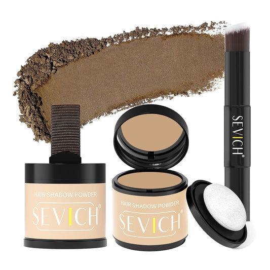 Sevich Hairline Powder 10g 2-Pack with Brush, Instantly Conceals Hair Loss & Thinning, 48H Waterproof Root Touch Up Powder, Natural Hair Shadow Toppers for Women & Men, 2 Box = 5 Boxes,Light Brown
