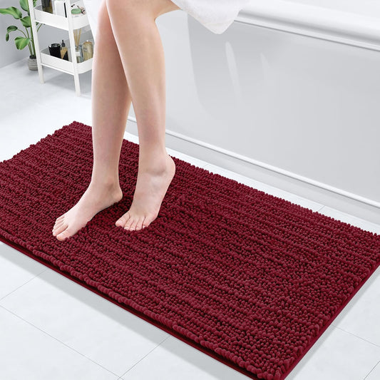 Arotive Luxury Chenille Bathroom Rug Mat, Extra Soft Thick Absorbent Shaggy Bath Rugs, Non-Slip Machine Wash Dry, Plush Bath Mats for Bathroom, Shower and Tub, 47x17, Burgundy