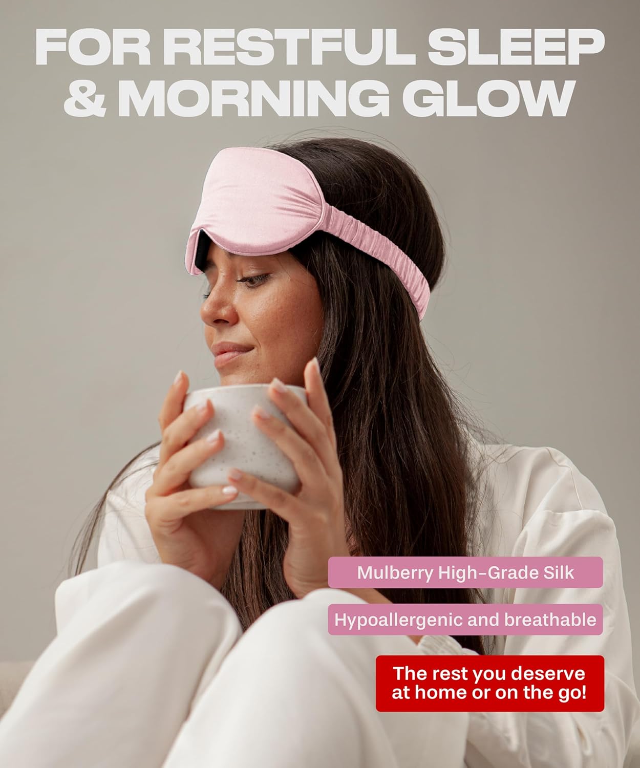 SUNDAYSILKS™ Exclusive Mulberry Silk Sleep Mask | Soft Eye Covers, Blackout Sleeping Mask for Women & Men | Silk Eye Mask for Sleep, Travel, and Relaxation | Antifaz para Dormir [Pink Quartz]