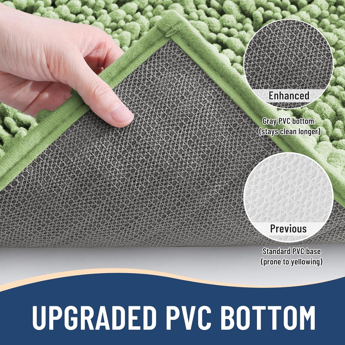 Arotive Luxury Chenille Bathroom Rug Mat, Extra Soft Thick Absorbent Shaggy Bath Rugs, Non-Slip Machine Wash Dry, Plush Bath Mats for Bathroom, Shower and Tub, 54x24, Sage Green