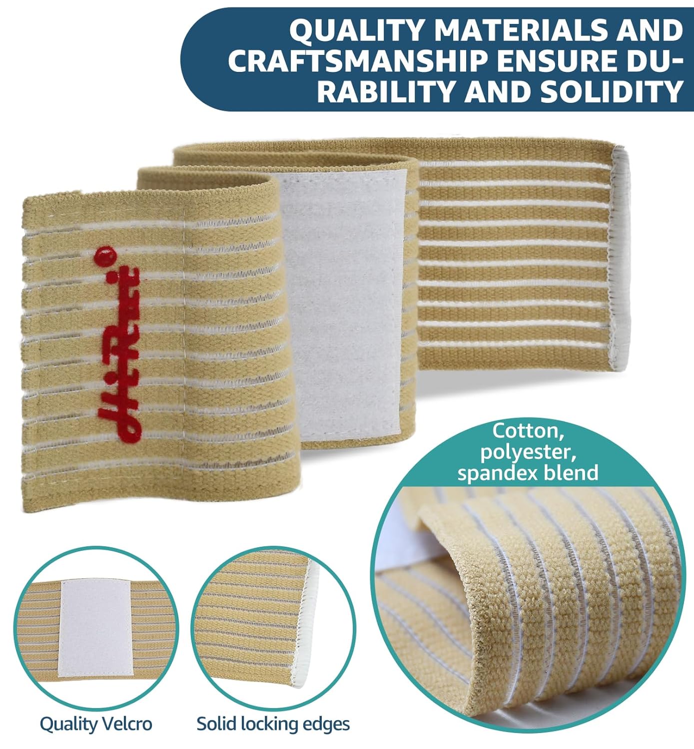 HiRui 2-Pack High-Elastic Wrist Support Straps Wrist Compression Bandage - Wrist Wraps Wristbands for Carpal Tunnel Arthritis Tendonitis Weightlifting Tennis Basketball - Breathable Soft (Beige)