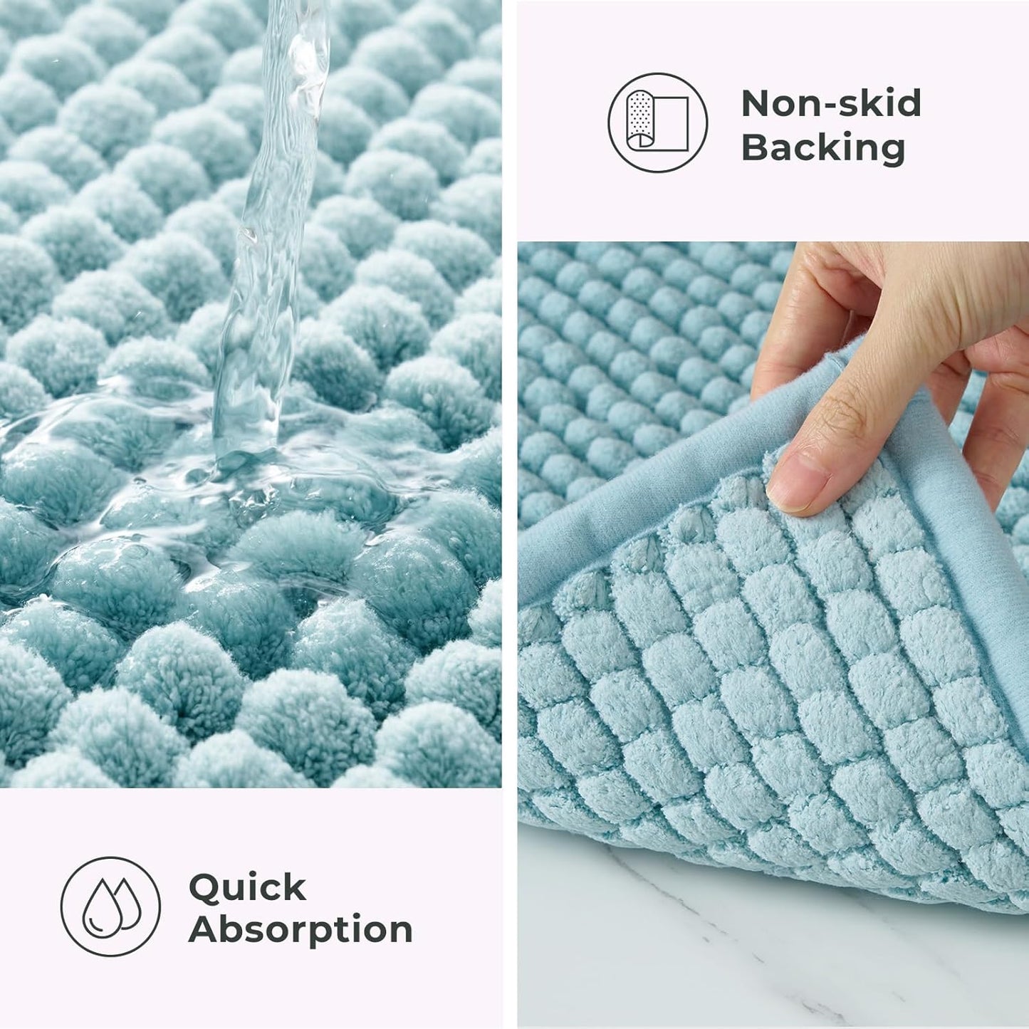 FRESHMINT Thick Chunky Chenille Bathroom Rugs 17"x24", Non Slip Bath Mat for Bathroom Floor, Small Soft Bathroom Decor Accessories, Cute Shower Mat Water Absorbent, Washable, Aqua Blue