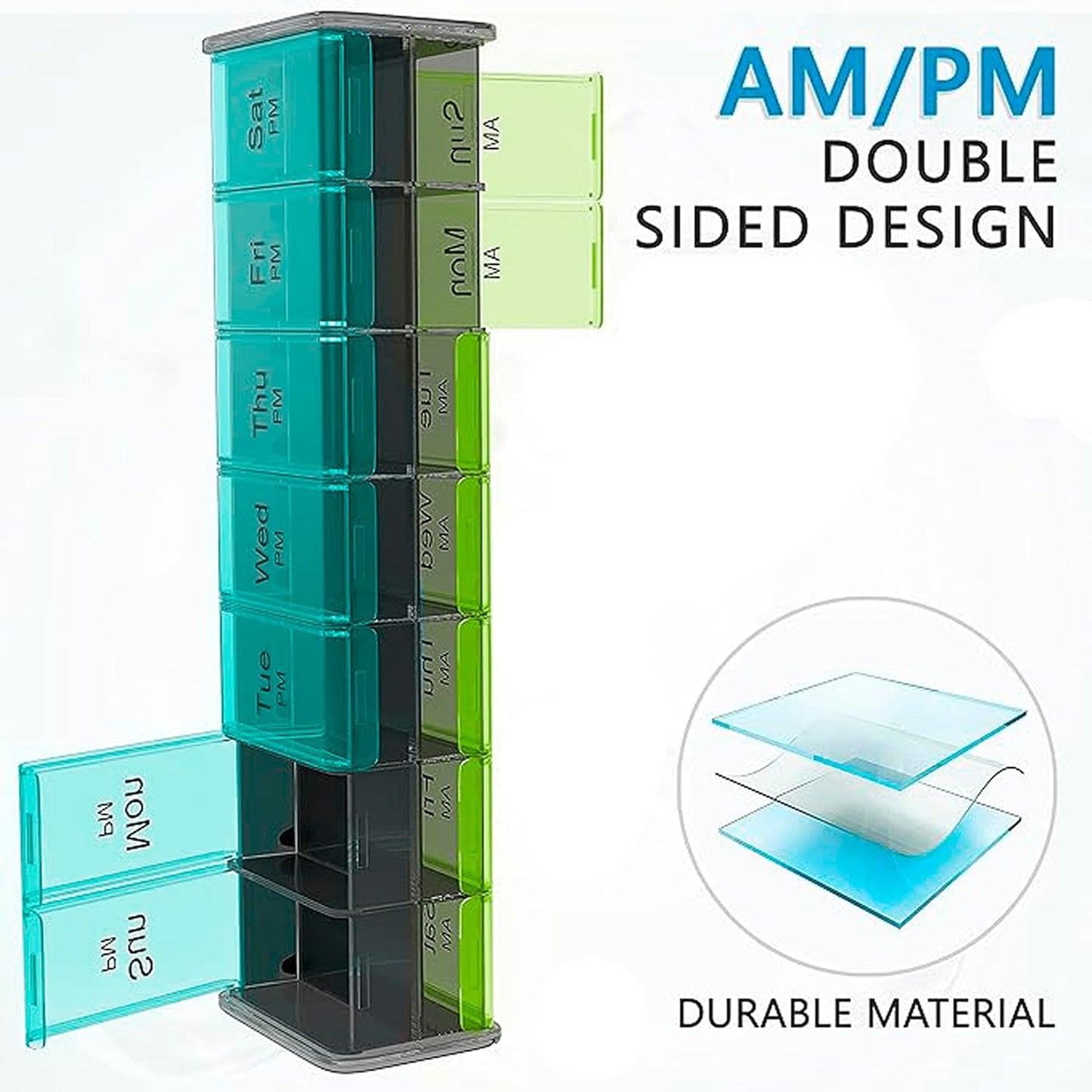 Extra Large Pill Organizer- XXL Pill Box 7 Day - Weekly Pill Organizer with AM PM Large Compartments Big Pill Case for Supplements Jumbo Pill Holder for Vitamins Huge Medicine Organizer 2 Times a Day