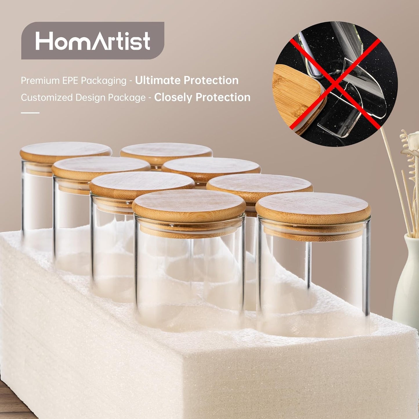 Extra Large Square Glass Flour & Sugar Storage Containers with Airtight Lids, 168 floz & 84 floz - 2 Pack Glass Jars with Bamboo Lids, Air tight Food Storage Containers for Cereal, Pasta, Rice
