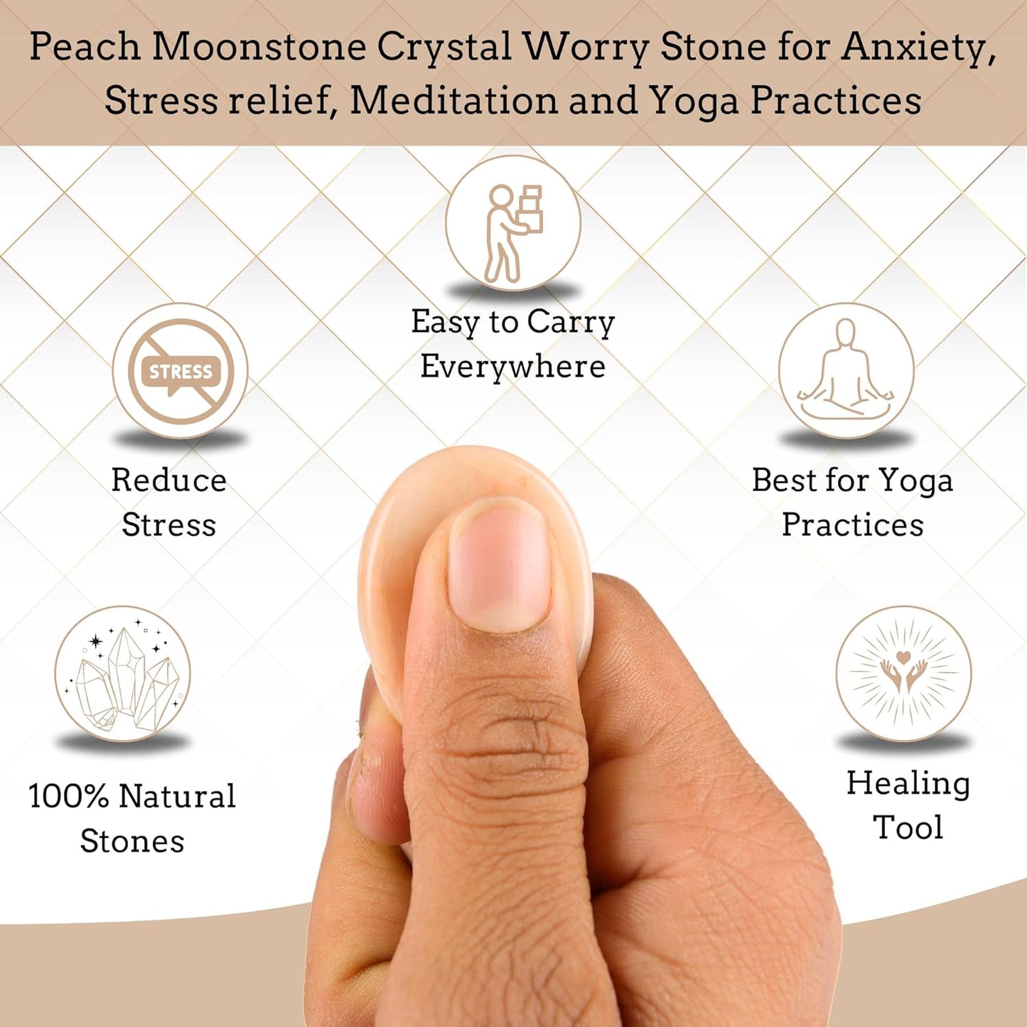 Peach Moonstone Worry Stones – Crystal Thumb Worry Stone for Anguish, Stress – Relaxing and Soothing Balance Stones for Meditation, Stress Relief – Healing Stones and Crystals for Men and Women
