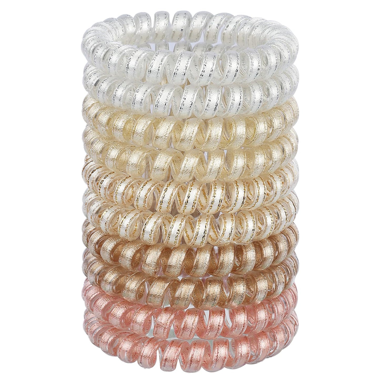 JessLab Spiral Hair Ties for Women, 10-Pack Traceless No-Damage Ponytail Holders, Coils Hair Bands for Girls, Assorted Colors