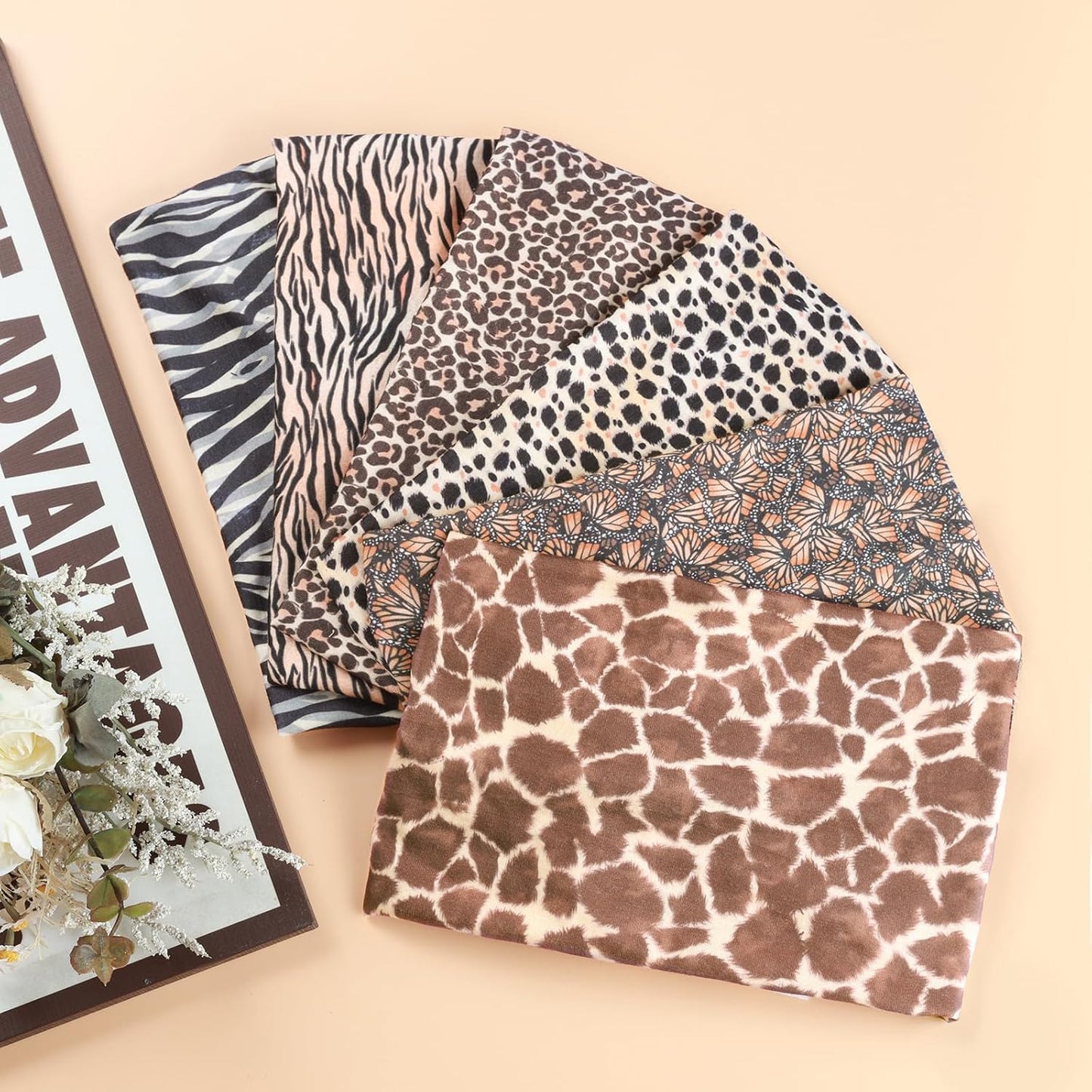 Cobahom 6Pcs Wide Headbands for Women Non Slip Soft Fabric Hair Wrap Boho Head Bands Elastic Sport Hair Bands for Workout Yoga Running (Animal Pattern)