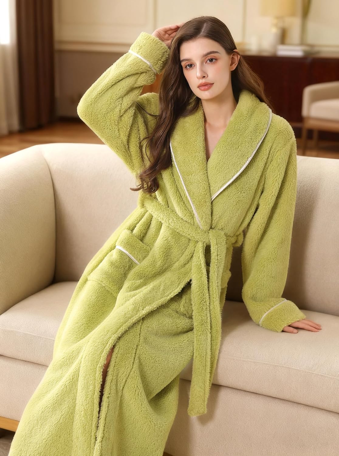 Hellomamma Long Bath Robe for Womens Plush Soft Fleece Bathrobes Nightgown Ladies Pajamas Sleepwear Housecoat