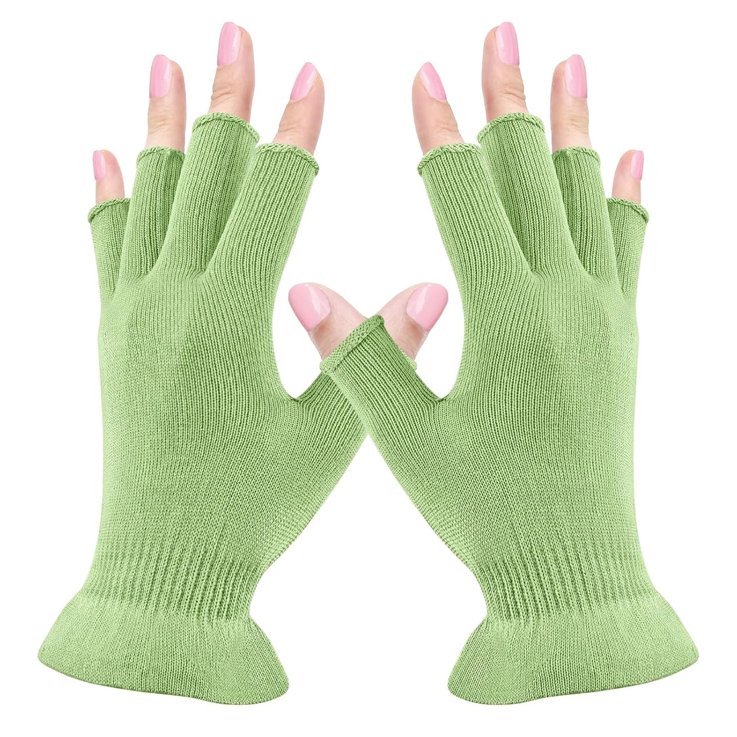 MIG4U Fingerless Moisturizing Gloves, Half Finger Touchscreen Beauty Glove for Eczema, SPA, Dry Hands, Skin Treatment, Summer Sun UV Protection, Apple Green, 1 Pairs L/XL