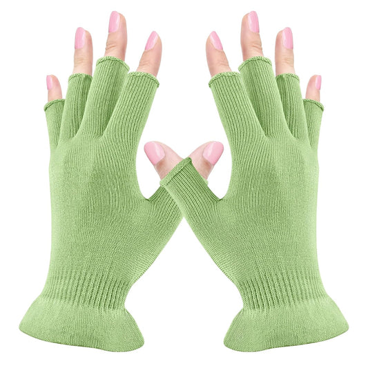 MIG4U Fingerless Moisturizing Gloves, Half Finger Touchscreen Beauty Glove for Eczema, SPA, Dry Hands, Skin Treatment, Summer Sun UV Protection, Apple Green, 1 Pairs L/XL
