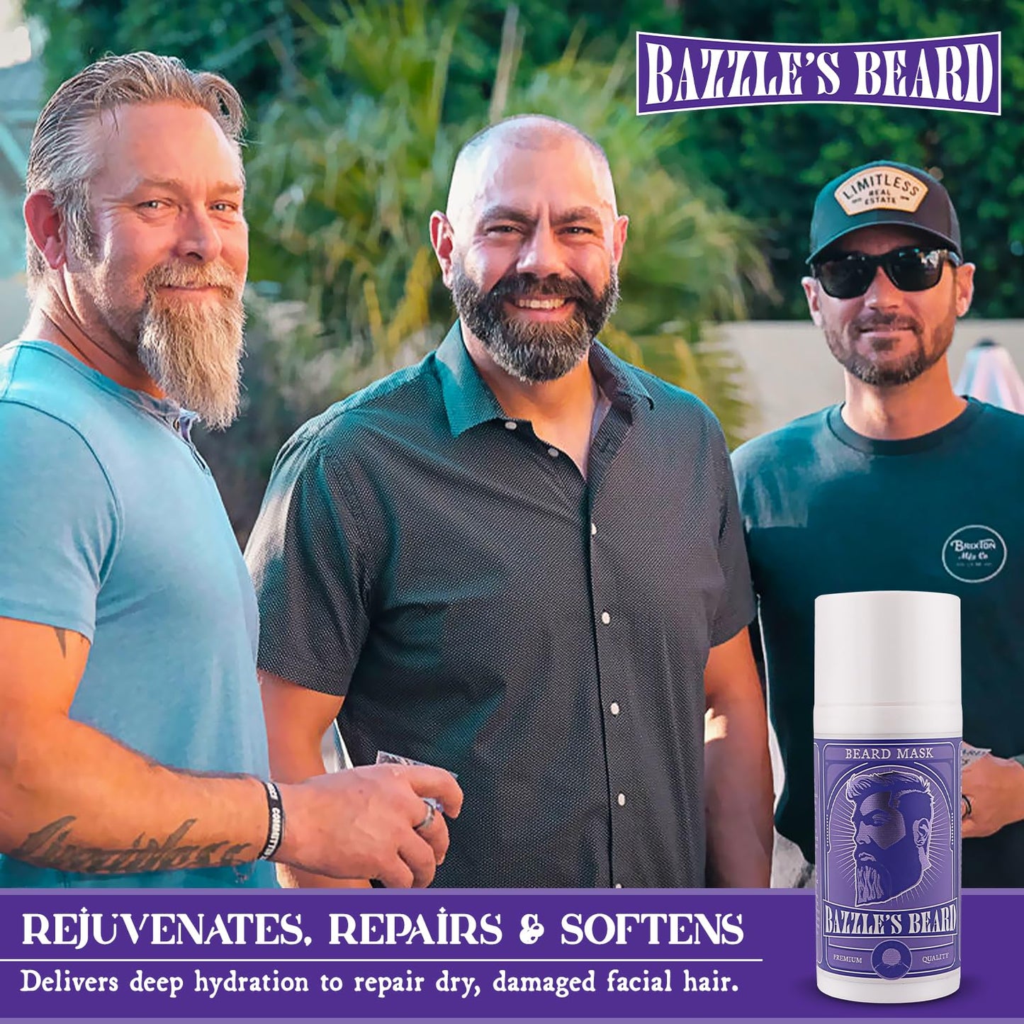 Bazzle's Beard Mask – Hydrating & Strengthening Mustache Conditioner Infused with Avocado Oil, Rejuvenating Beard Balm with Biotin for Hair Growth & Repair for Men, Facial Hair & Mustache Growth Balm