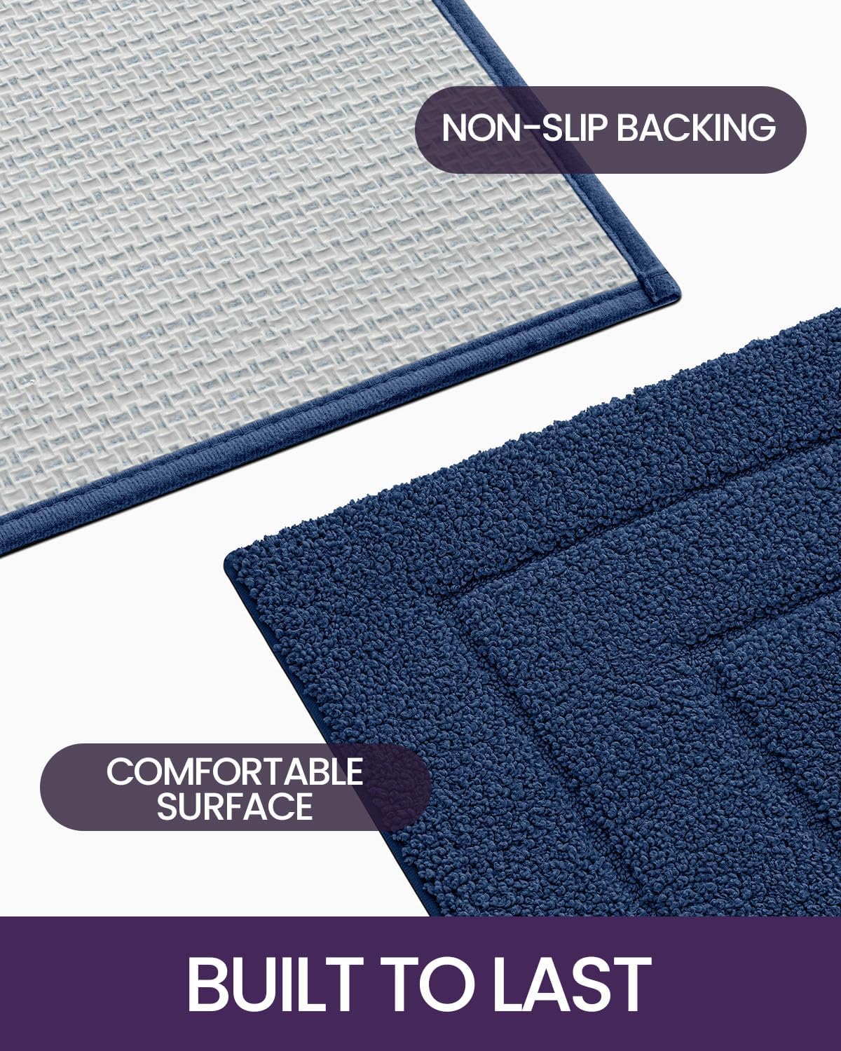 DEXI Bathroom Rug 36x24, Non Slip Washable Bath Mat for Shower Floor, Absorbent Soft Bathmat with Rubber Backing, Quick Dry Microfiber Carpet, Navy