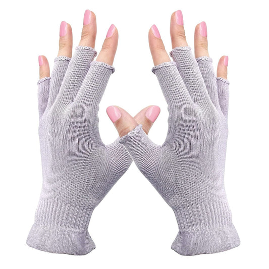 MIG4U Fingerless Moisturizing Gloves, Half Finger Touchscreen Beauty Glove for Eczema, SPA, Dry Hands, Skin Treatment, Summer Sun UV Protection, Pale Purple, 1 Pairs S/M