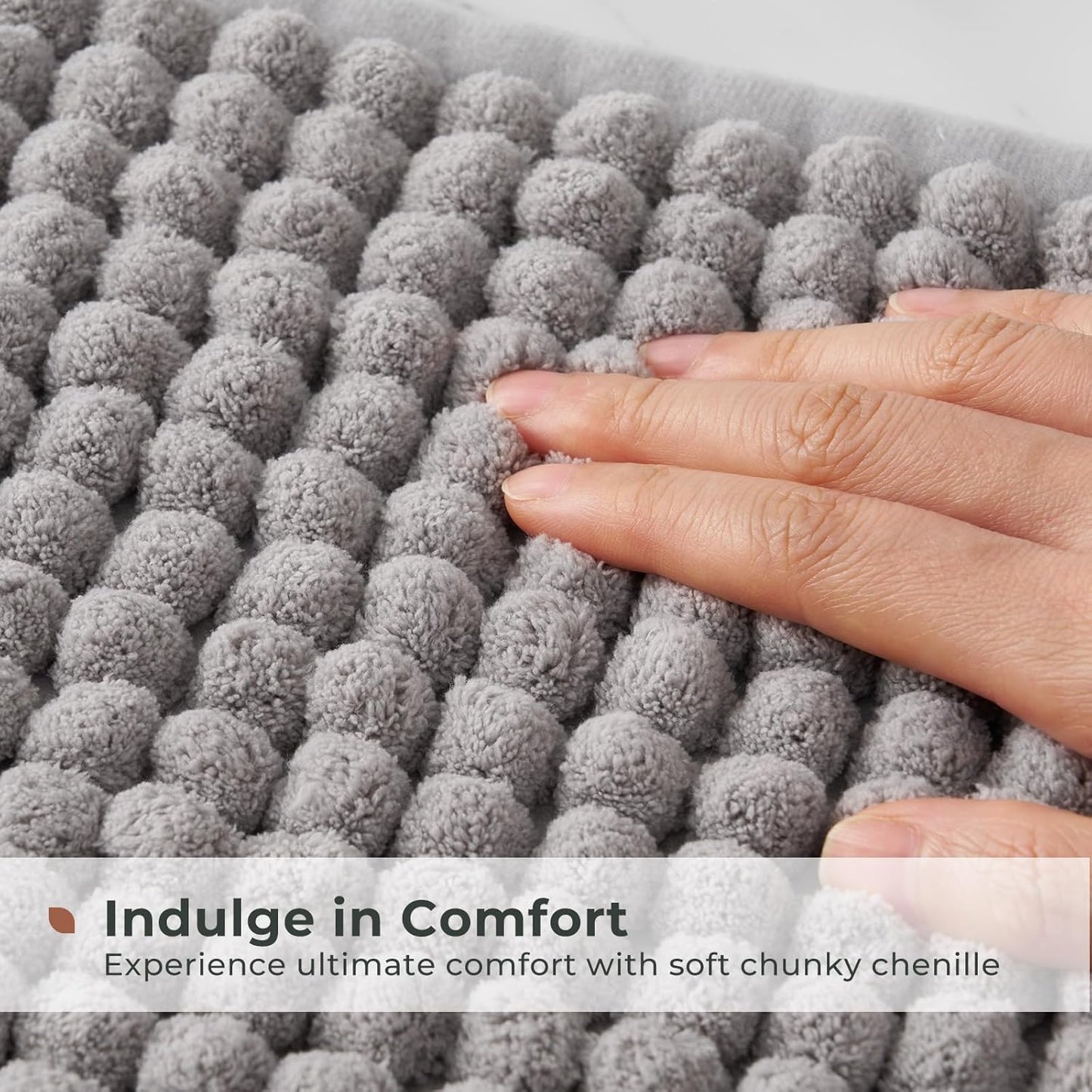 FRESHMINT Thick Chunky Chenille Bath Rugs 20"x32", Non Slip Bath Mat, Soft Bathroom Decor, Cute Shower Mat, Water Absorbent, Washable, Dove Gray