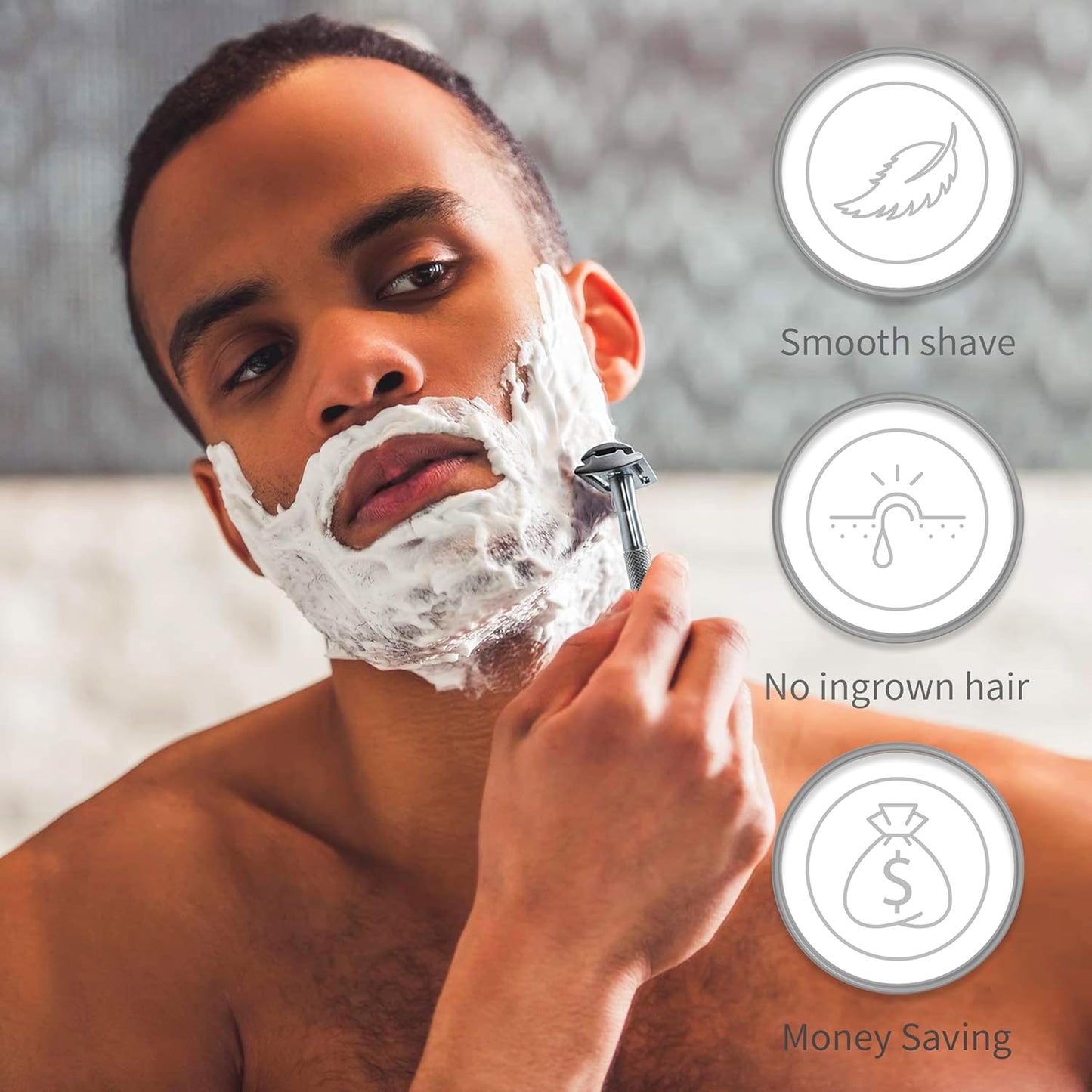 Bambaw Double Edge Safety Razor for Men with Stand, Reusable Metal Razor with 5 Double Edge Blades, Single Blade Razors for Men & Women – Silver