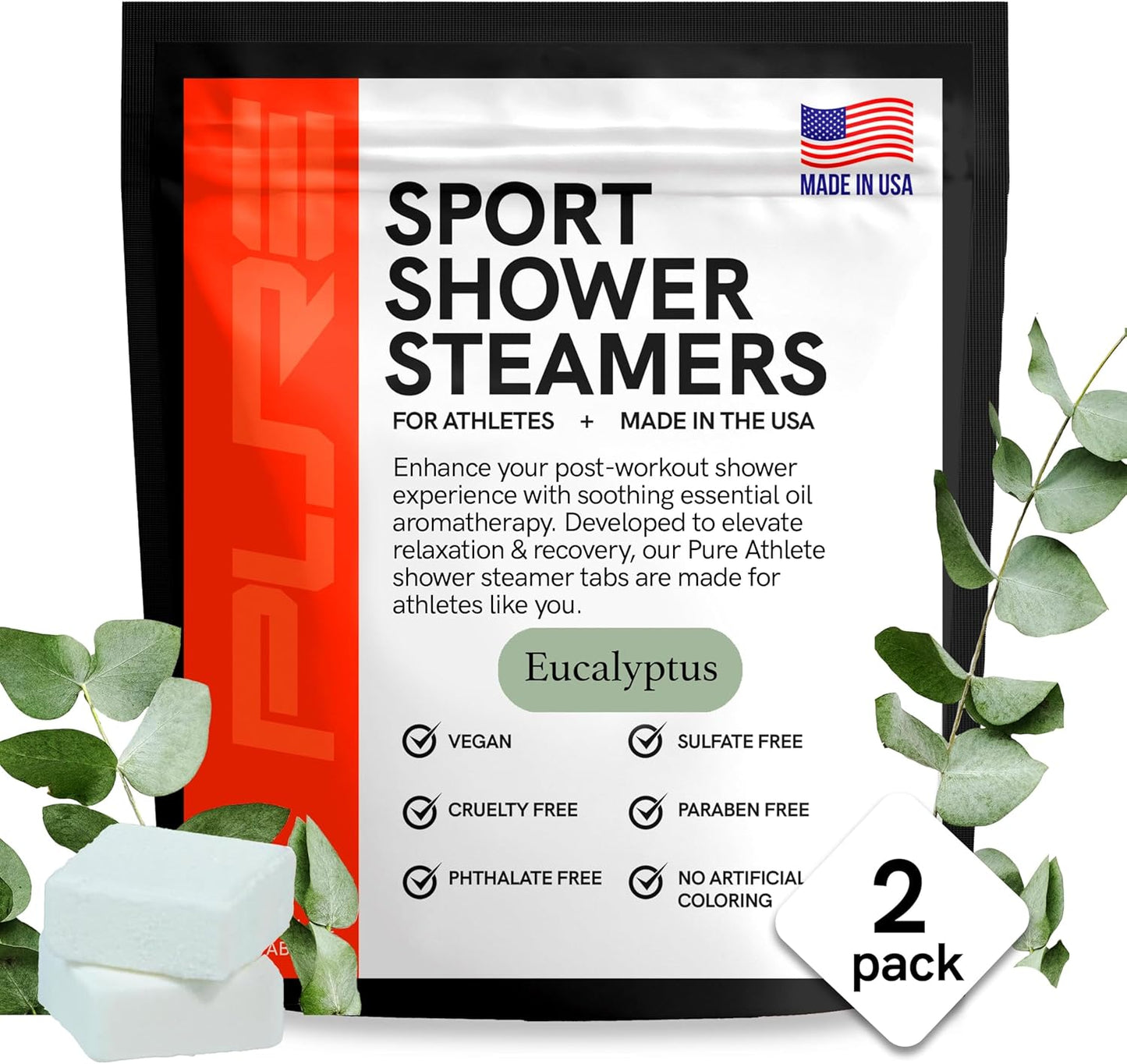 Sport Shower Steamers - Made in USA with Natural Eucalyptus Essential Oil, Aromatherapy, Stress and Sinus Relief, Muscle Recovery for Athletes, Best Unique Birthday Gifts for Self Care Relaxation