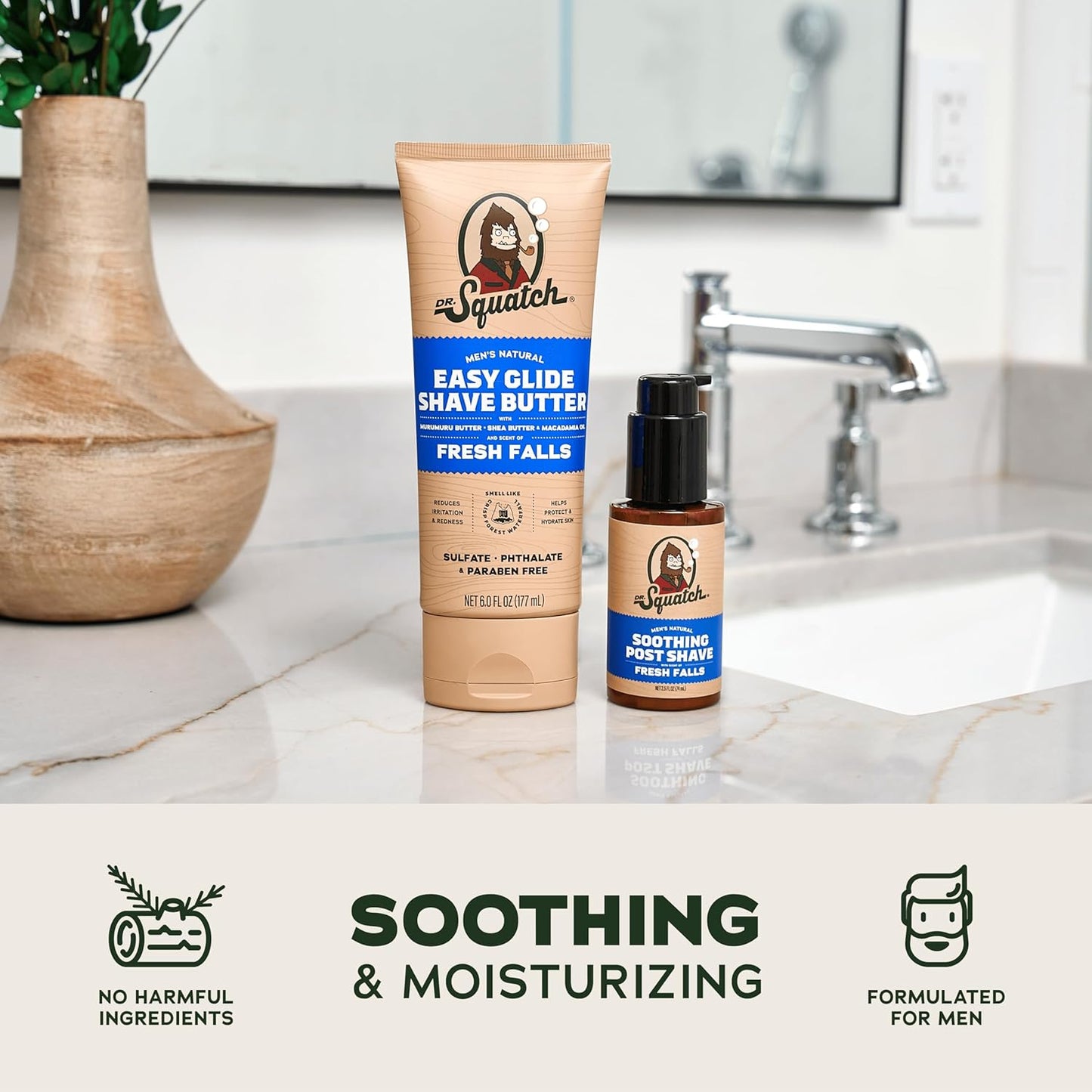 Dr. Squatch Fresh Falls Smooth Shave Bundle - Easy Glide Butter + Soothing Post Shave - Natural Ingredients - Manly Fragrance - Moisturizing