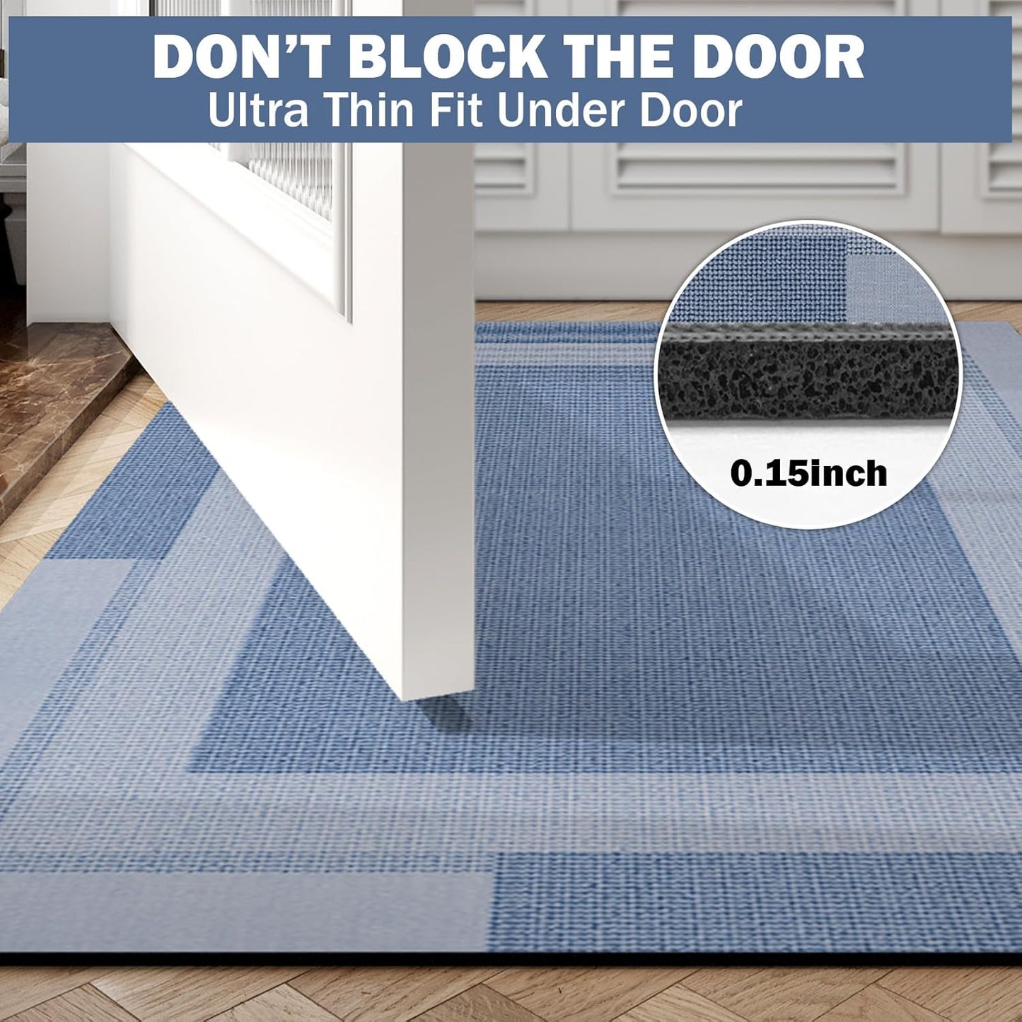 Non Slip Bath Mat, Rubber Backing Ultra Thin Bathroom Rugs Fit Under Door Quick Dry Super Absorbent Washable Bath Rug Shower Mat for Bathroom Floor Bathtub Shower Sink, Easy Care Blue 16"x 24"