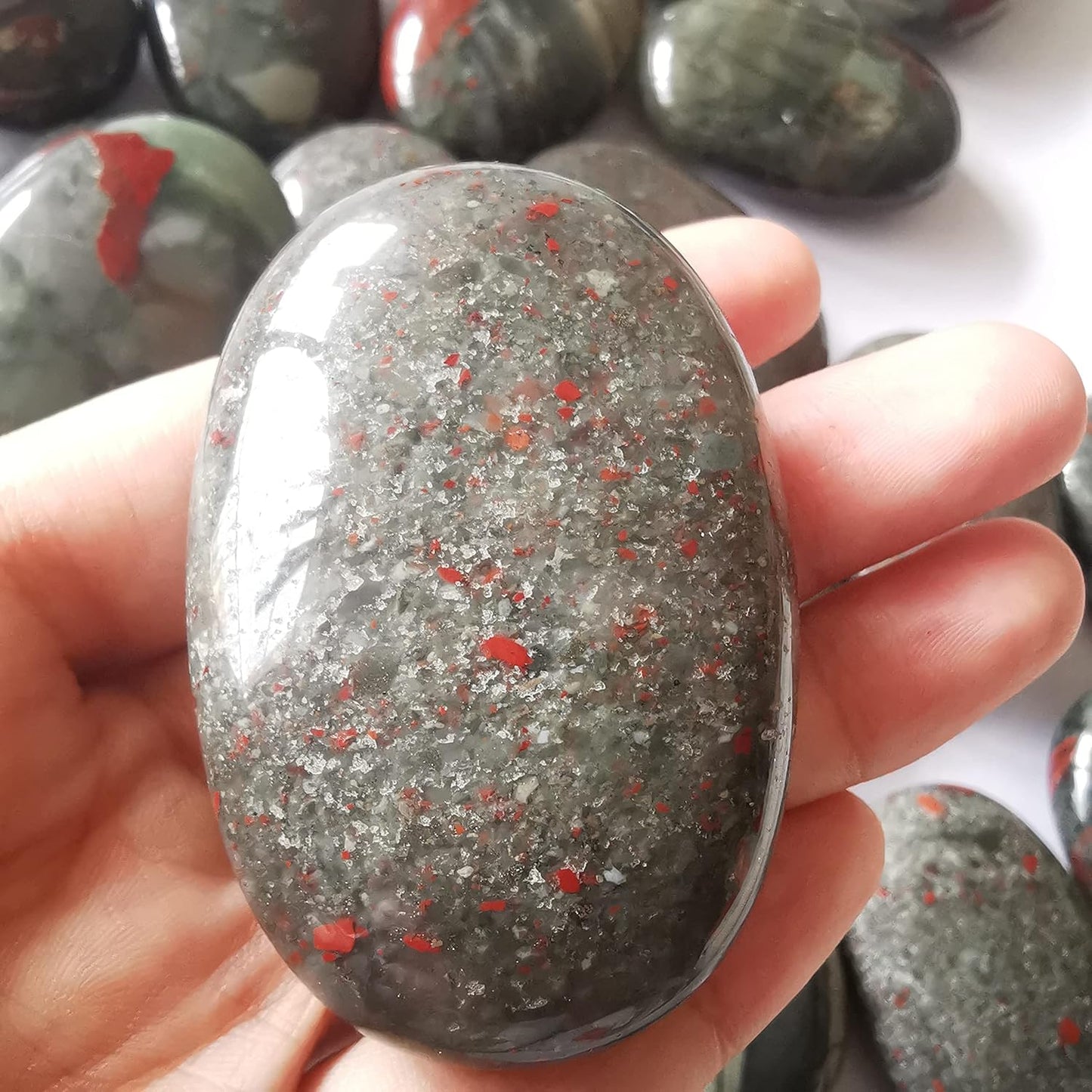 Natural Africa Bloodstone Oval Polished Worry Stones, Healing Crystal Indoor Fountain Stones Massage Energy Anxiety Relief Items