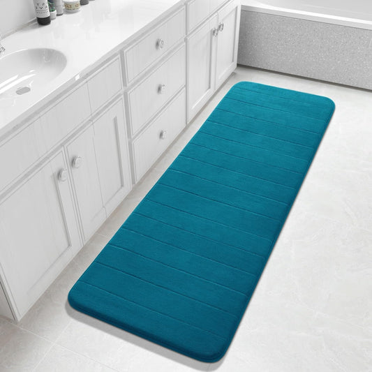 Yimobra Bathroom Runner 60"x24", Non Slip Memory Foam Bath Mat, Super Soft Water Absorbent Hallway Carpet, Machine Washable Rug for Vanity Tub Shower, Peacock Blue