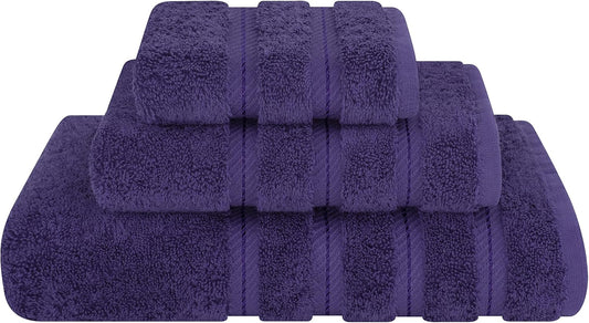 American Soft Linen Premium 3 Piece Towel Set, 1 Bath Towel 1 Hand Towel 1 Washcloth, 600 GSM 100% Cotton Turkish Towels for Bathroom, Purple Towel Set