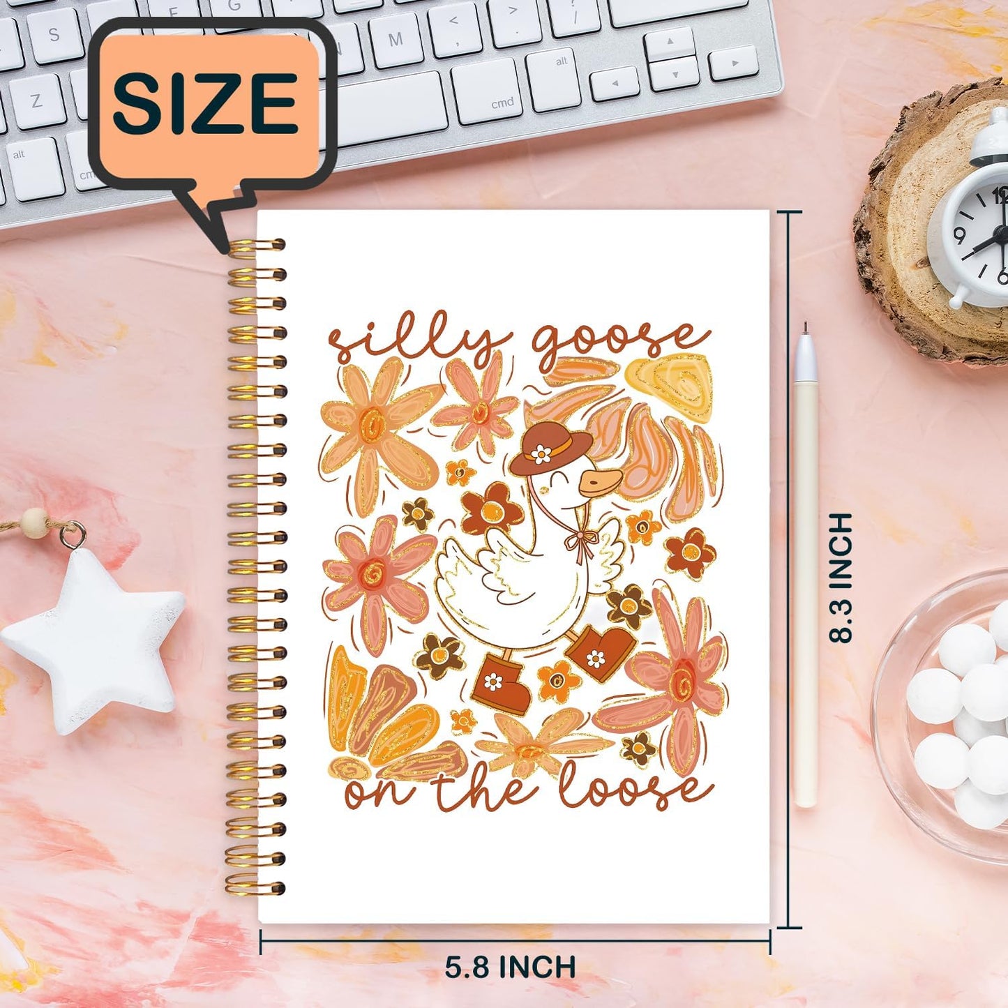 Boho Floral Goose Spiral Journal Notebook 5.5x8.3in, Goose Lover Gifts Journal for Woman, Fall Floral Farm Animal Notebooks for Note Taking, Autumn Hardcover Notebook