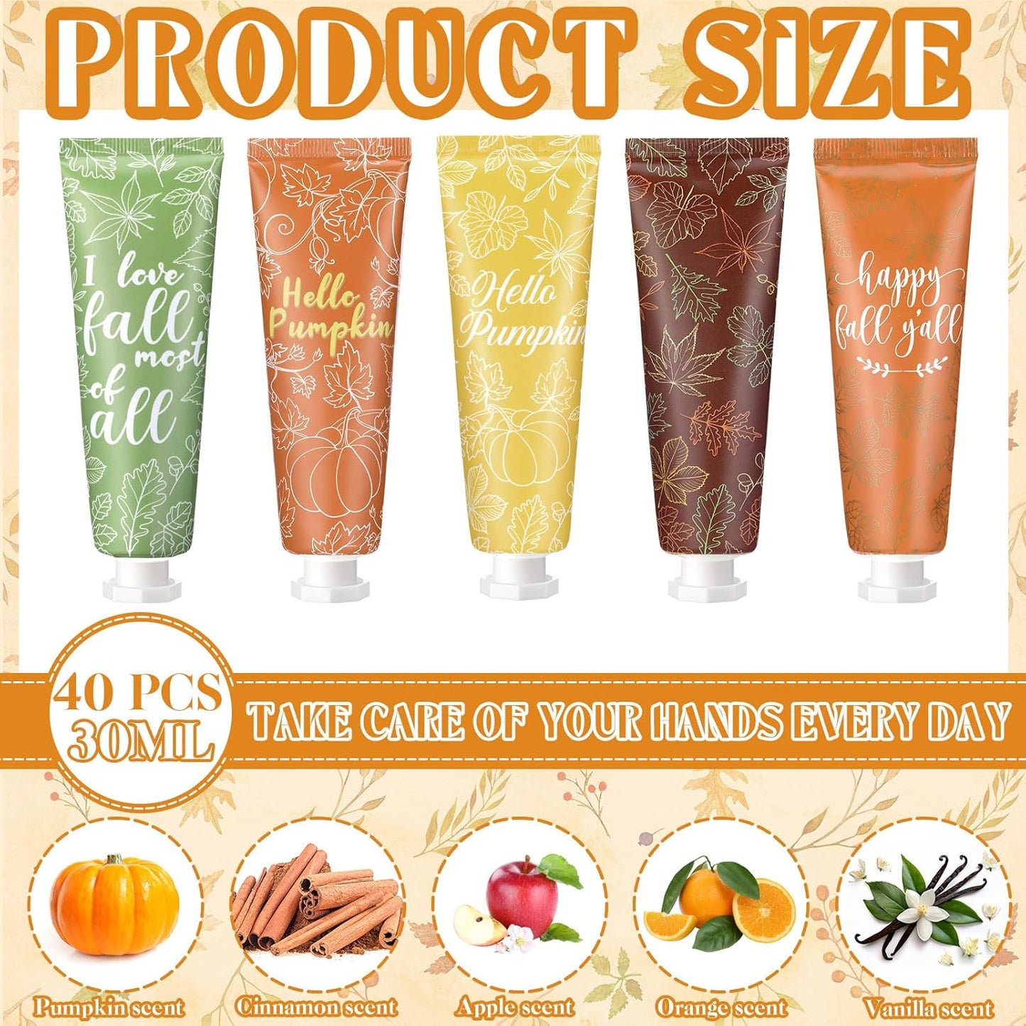 40 Pcs Thanksgiving Fall Hand Cream Bulk, Mini Pumpkin Lotion, 30ml Natural Botanical Fragrance Fall Lotion for Chapped Hands, Thanksgiving Favors, Employee Gifts, Baby Shower, Travel, Work, Team
