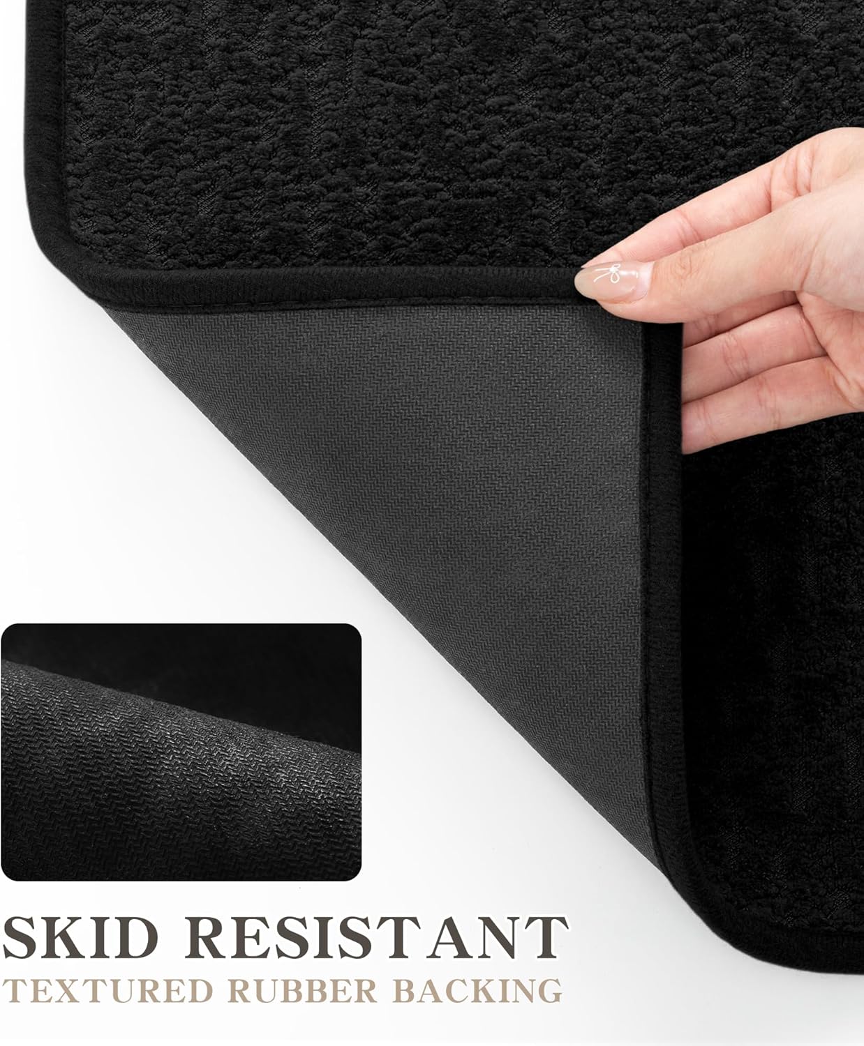 chakme Bathroom Rug Sets 3 Piece, Ultra Thin Bath Mat Quick Dry Bath Mat, Absorbent Bath Mat for Bathroom Non Slip Machine Washable, (Black)