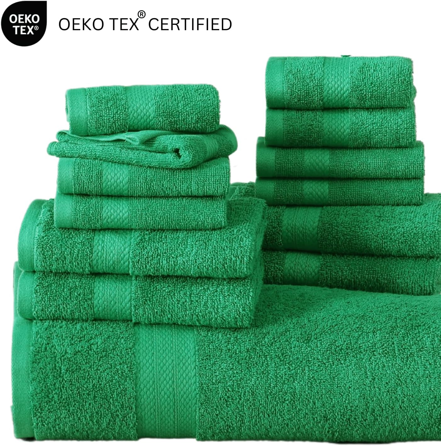 Lane Linen 100% Mercerized Cotton Bathroom Towel Set - 24 Pcs - RingSpun, Quick Dry, Ultra Soft & Absorbent - 2 Bath Sheets, 4 Fingertip, 4 Bath, 6 Hand Towels, 8 Washcloths - Fade Resistant - Emerald