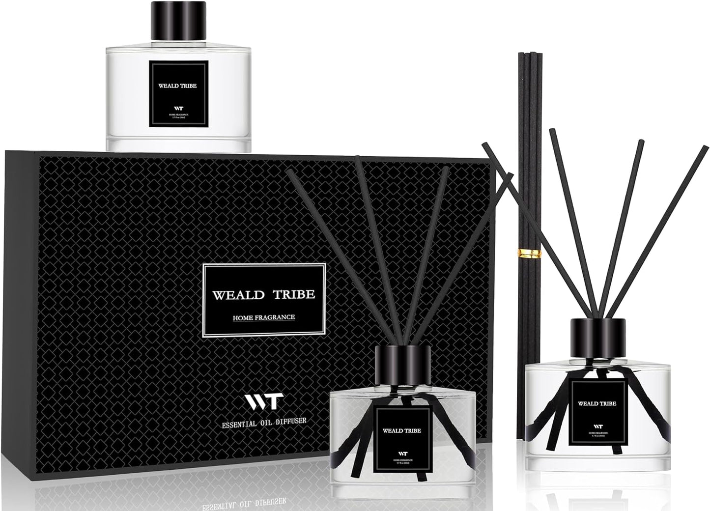 Reed Diffuser Set of 3 for Bathroom Air Fresheners, Oil Diffuser Sticks | Lemon,Eucalyptus & Mint,Velvet Vanilla Scent(1.7 fl oz Each Pack) Home Fragrance with 12 Sticks Defusers | House Shelf Decor