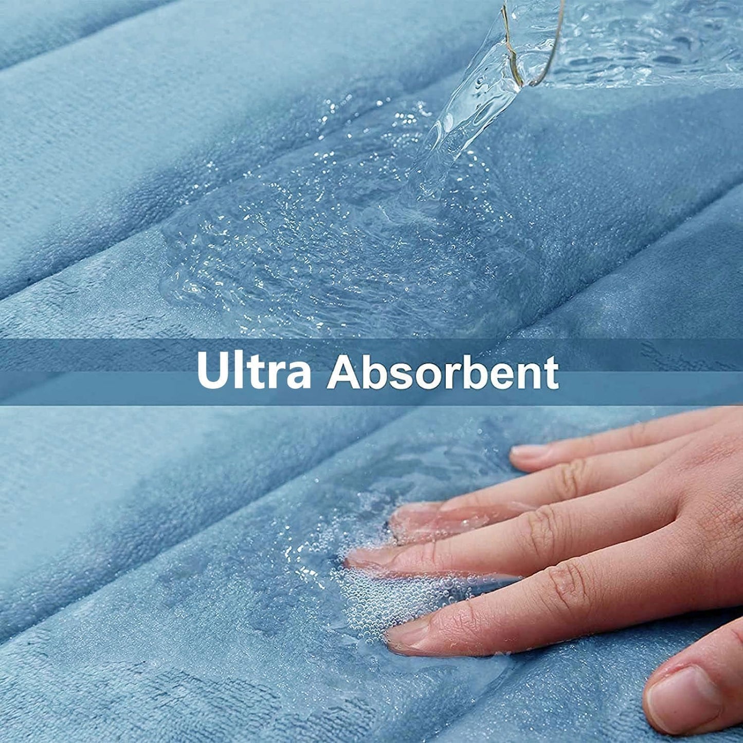 Buganda Memory Foam Bath Mat, 59" x 17", Ultra Soft and Non-Slip Bathroom Rugs, Water Absorbent and Machine Washable Bath Rug Runner for Bathroom, Shower, and Tub, Blue