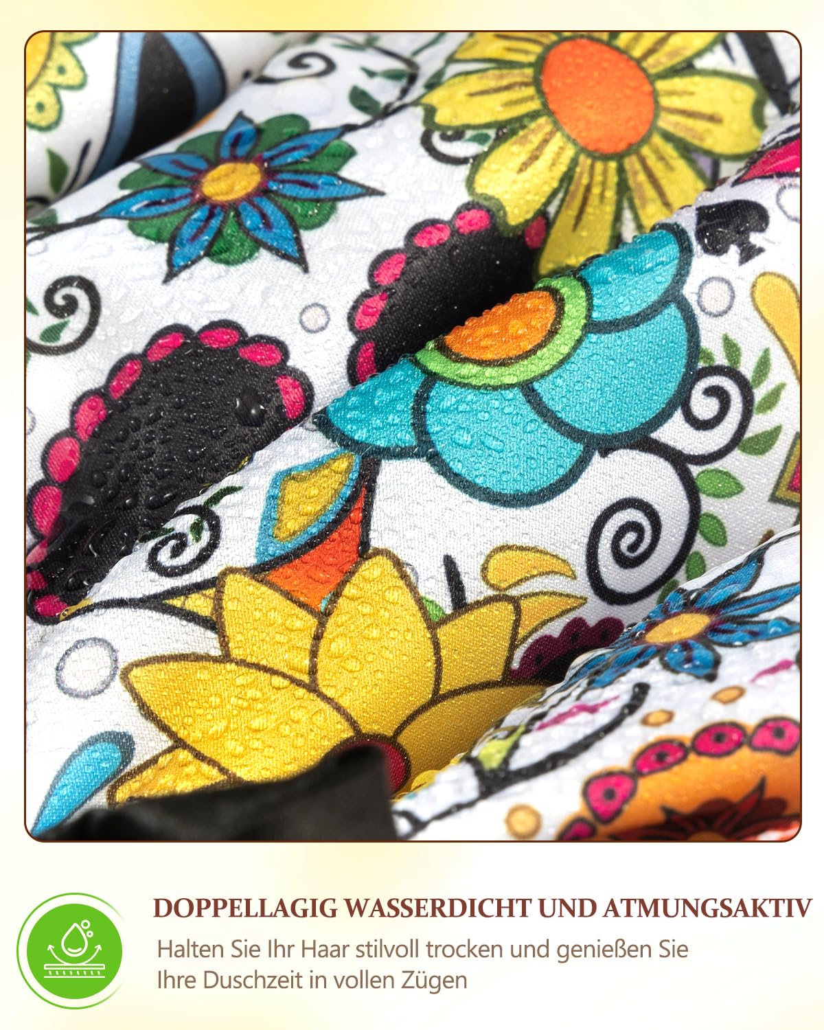 mikimini Shower Cap for Women Reusable Waterproof, Hair Cap for Shower with Double Layers, Stylish Vibrant Designed Shower Bonnet for Medium Thick Hair, Medium, 2 Pieces